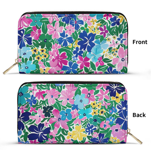 Rainbow Blooms: Vibrant Multi-color Watercolor Flowers in Full Bloom - Leather Wallet (PU)