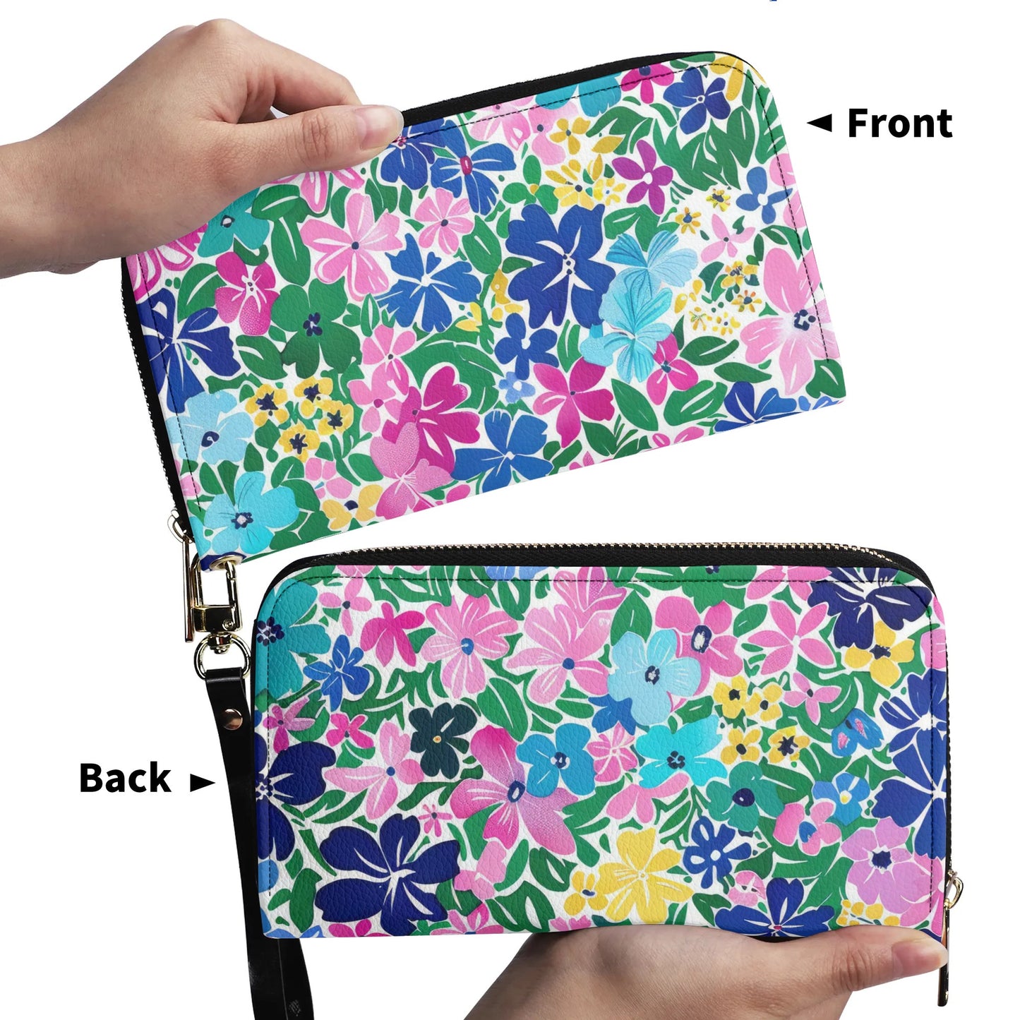 Rainbow Blooms: Vibrant Multi-color Watercolor Flowers in Full Bloom - Leather Wallet (PU)