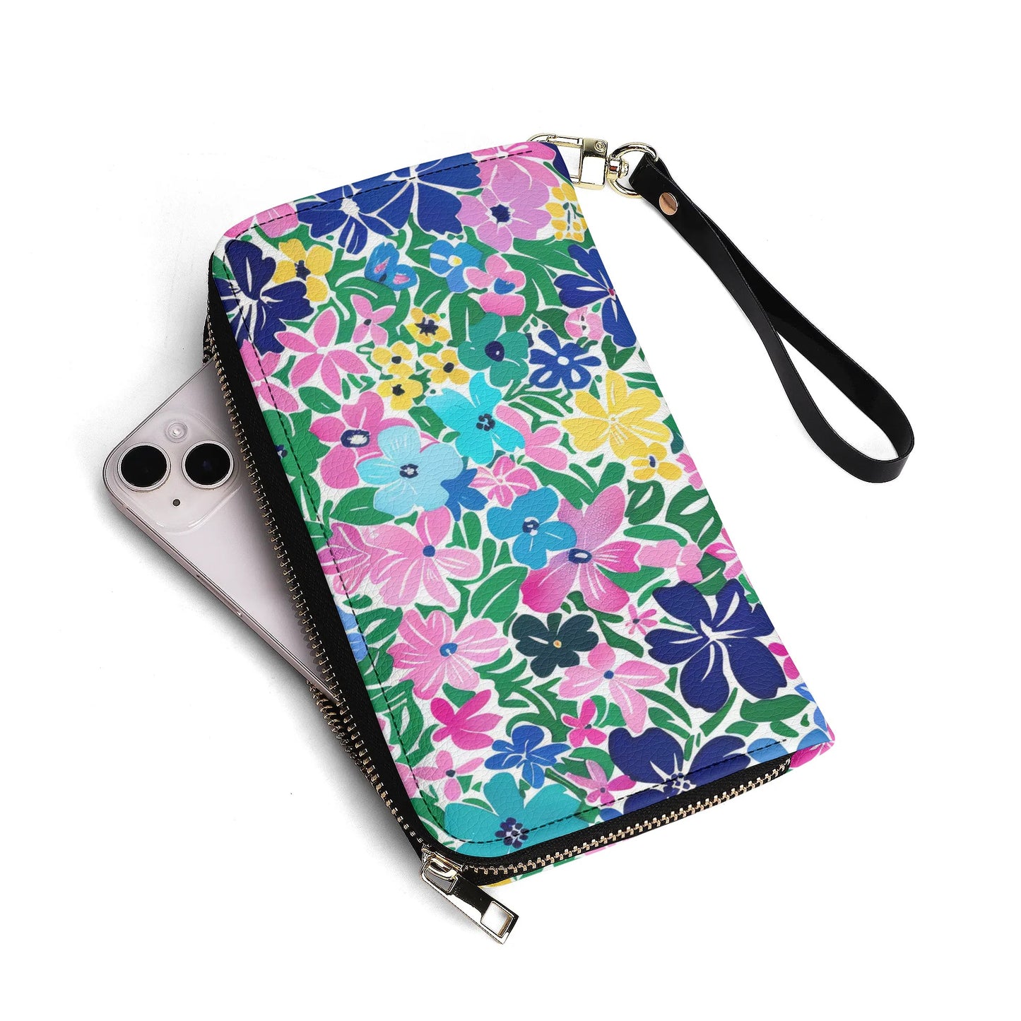 Rainbow Blooms: Vibrant Multi-color Watercolor Flowers in Full Bloom - Leather Wallet (PU)