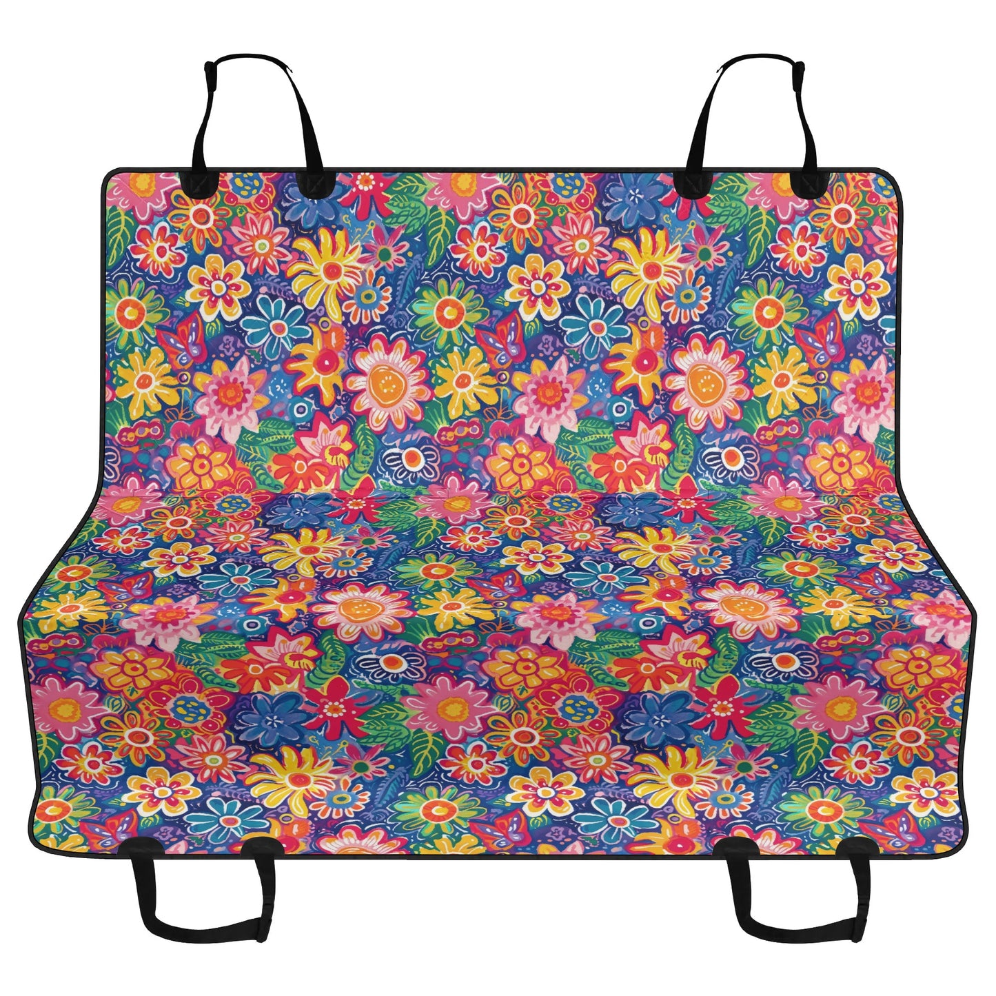 Fluttering Kaleidoscope: Vibrant Multicolor Flowers and Butterflies in Flight Car Pet Seat Cover 2 Sizes