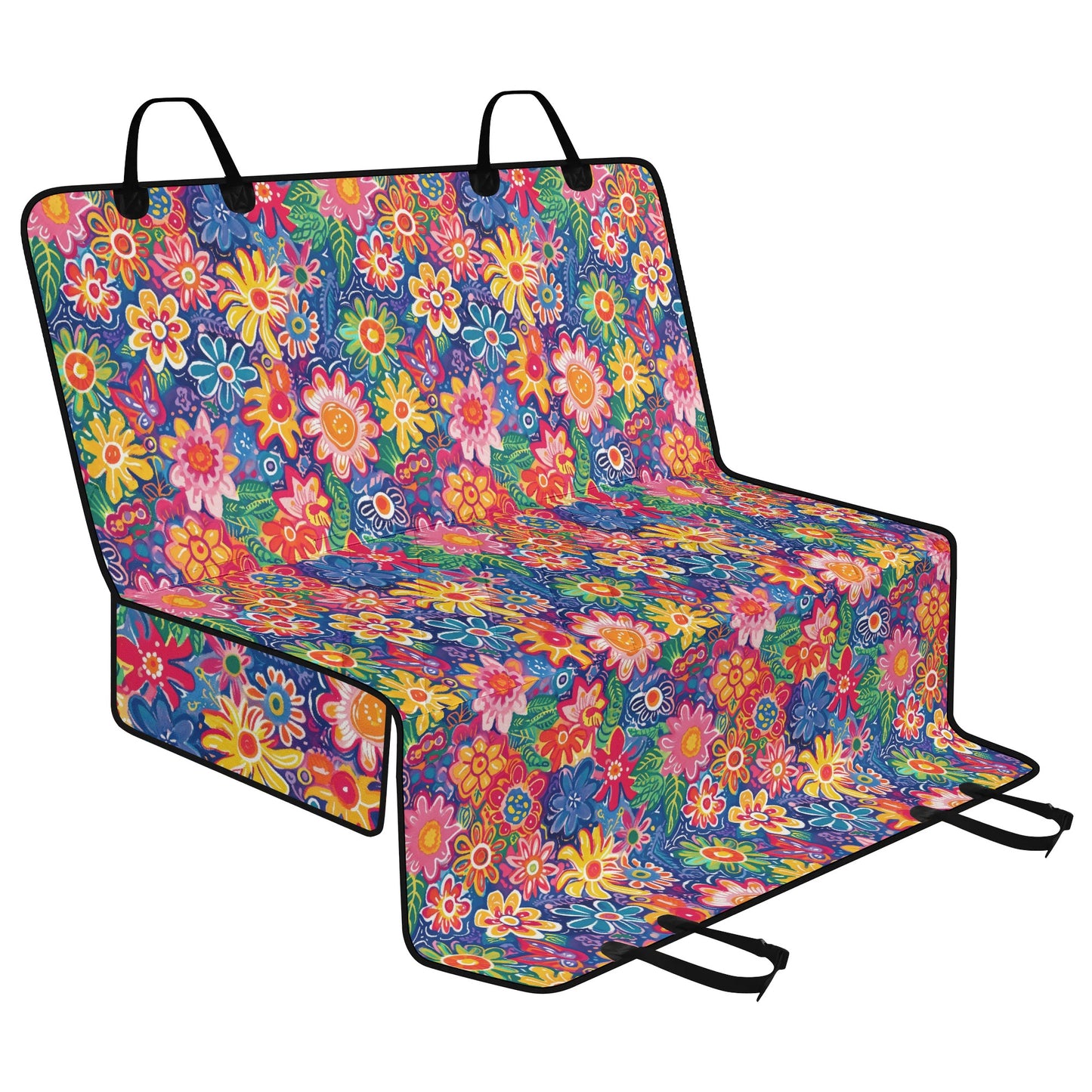 Fluttering Kaleidoscope: Vibrant Multicolor Flowers and Butterflies in Flight Car Pet Seat Cover 2 Sizes