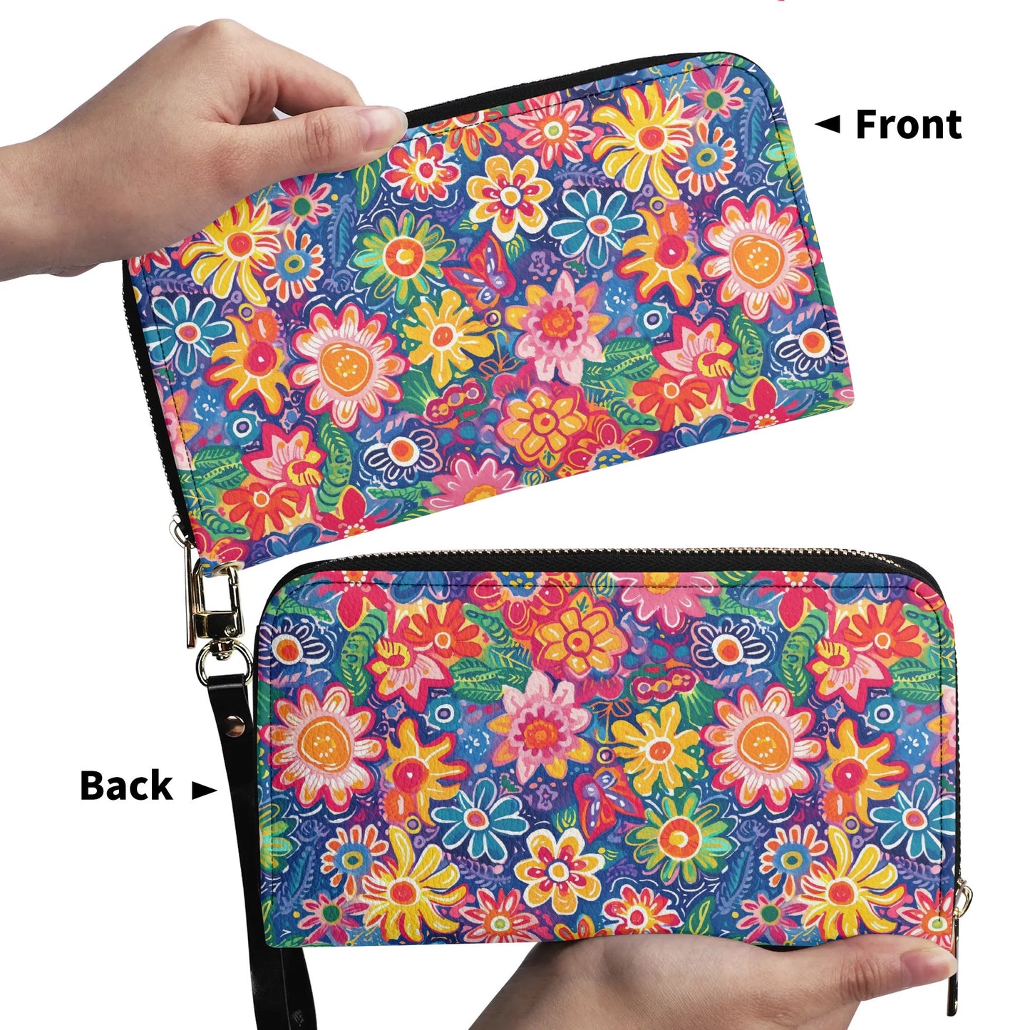 Fluttering Kaleidoscope: Vibrant Multicolor Flowers and Butterflies in Flight - Leather Wallet (PU)