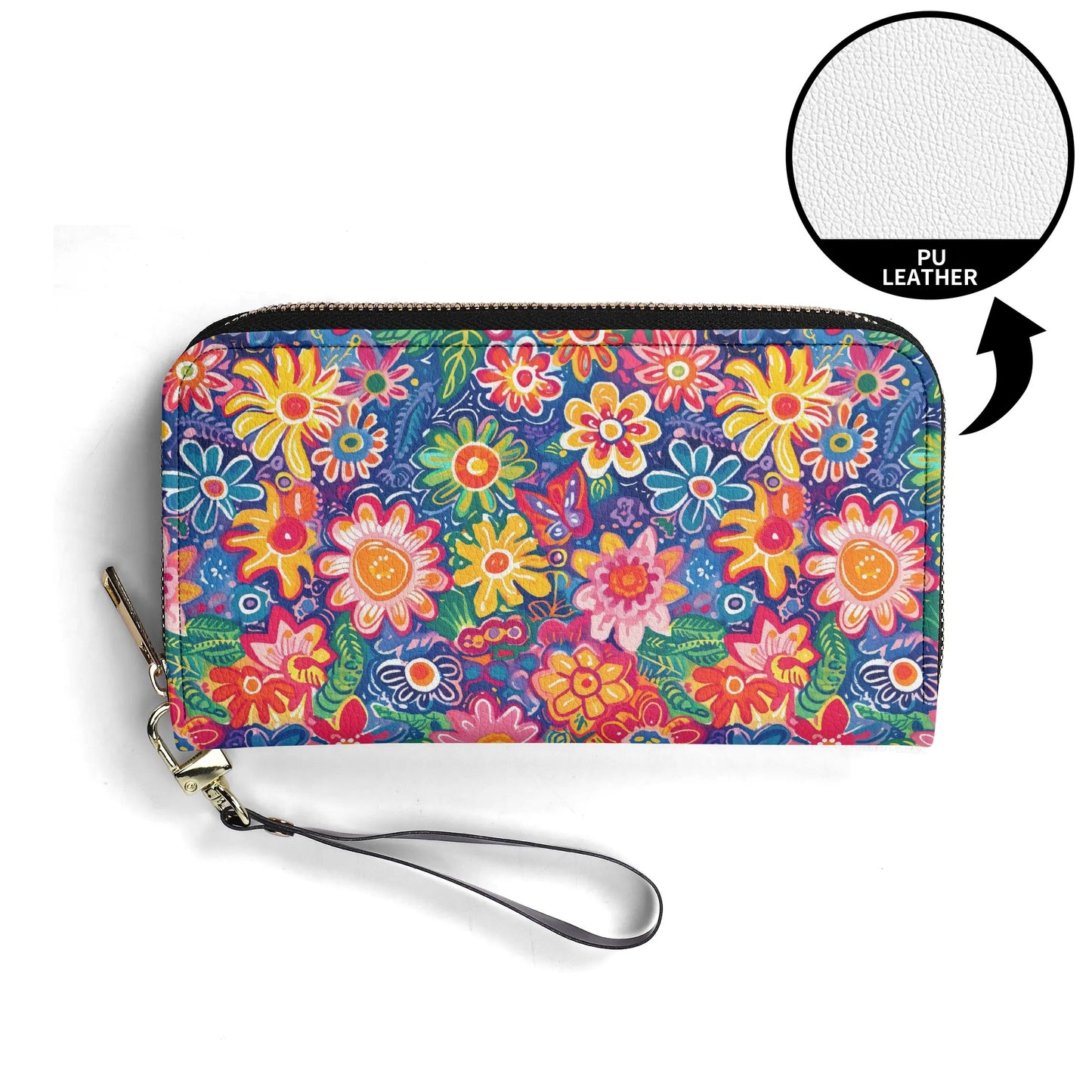 Fluttering Kaleidoscope: Vibrant Multicolor Flowers and Butterflies in Flight - Leather Wallet (PU)