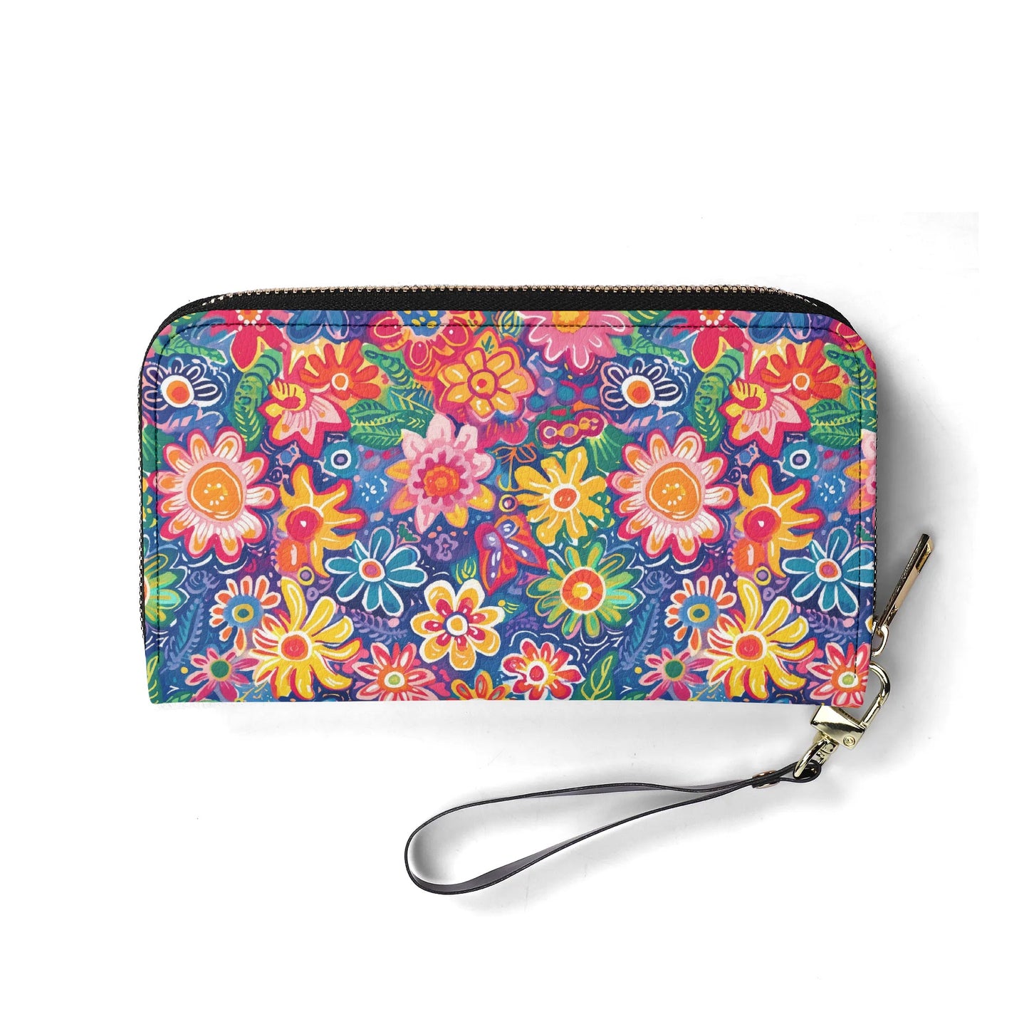 Fluttering Kaleidoscope: Vibrant Multicolor Flowers and Butterflies in Flight - Leather Wallet (PU)