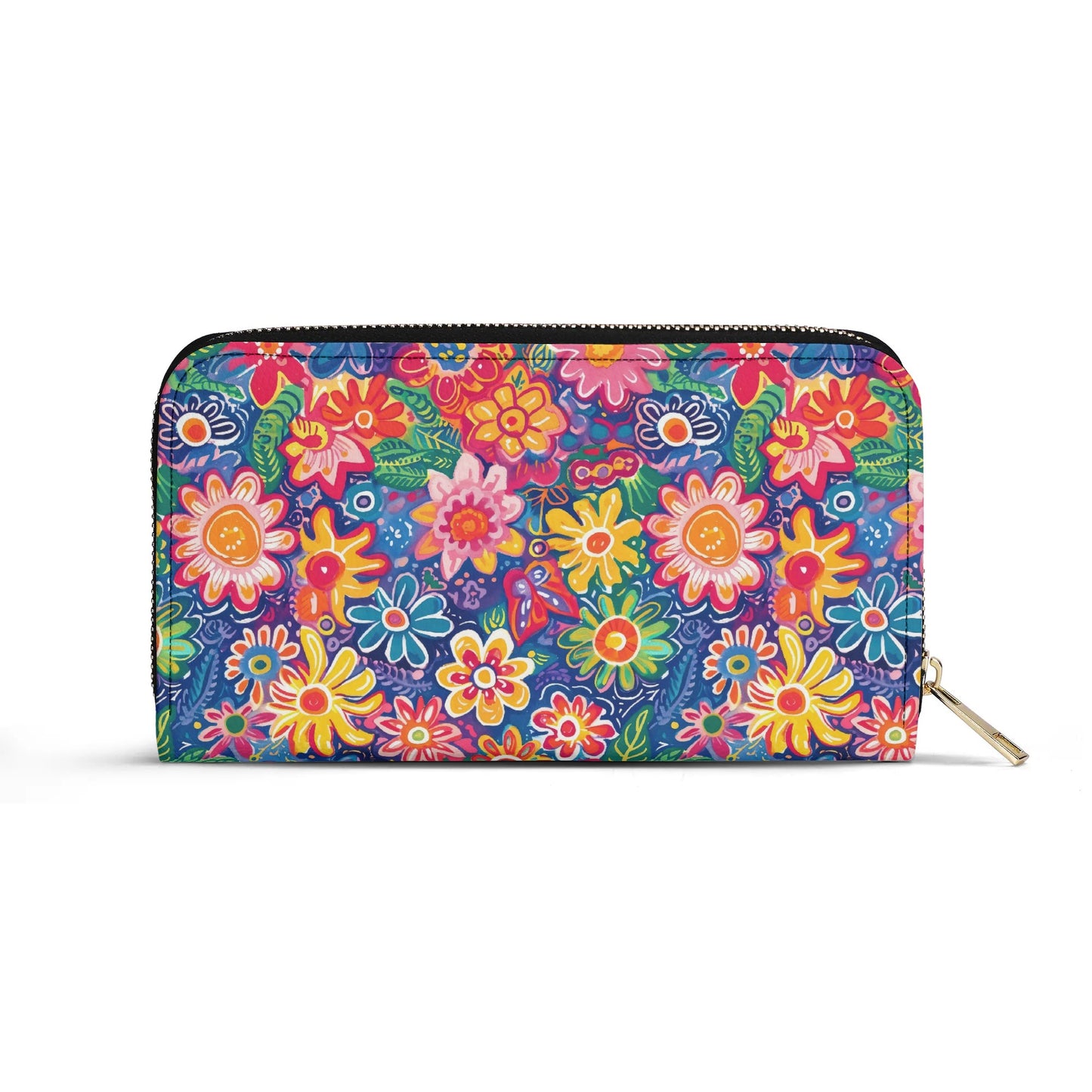 Fluttering Kaleidoscope: Vibrant Multicolor Flowers and Butterflies in Flight - Leather Wallet (PU)