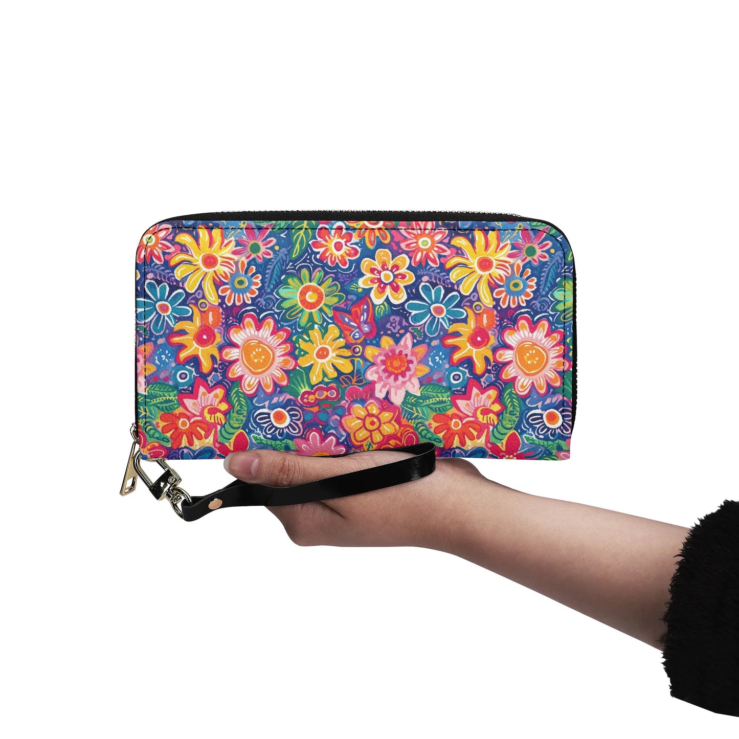 Fluttering Kaleidoscope: Vibrant Multicolor Flowers and Butterflies in Flight - Leather Wallet (PU)