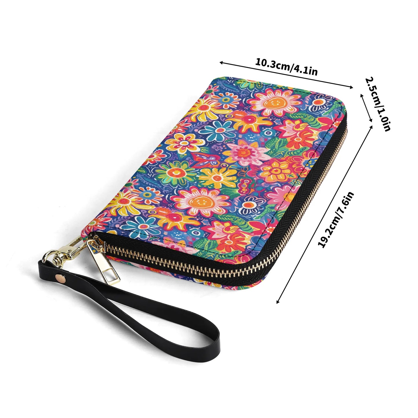 Fluttering Kaleidoscope: Vibrant Multicolor Flowers and Butterflies in Flight - Leather Wallet (PU)