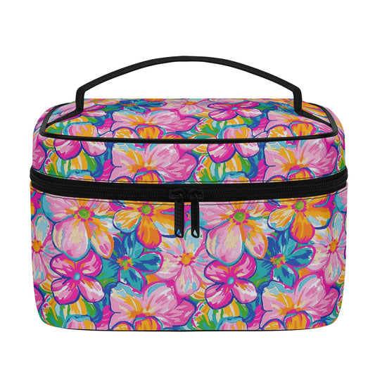 Chromatic Blossoms: Large Watercolor Flowers in Mixed Pinks, Blues, and Oranges Cosmetic or Toiletry Bag Faux Leather (PU)