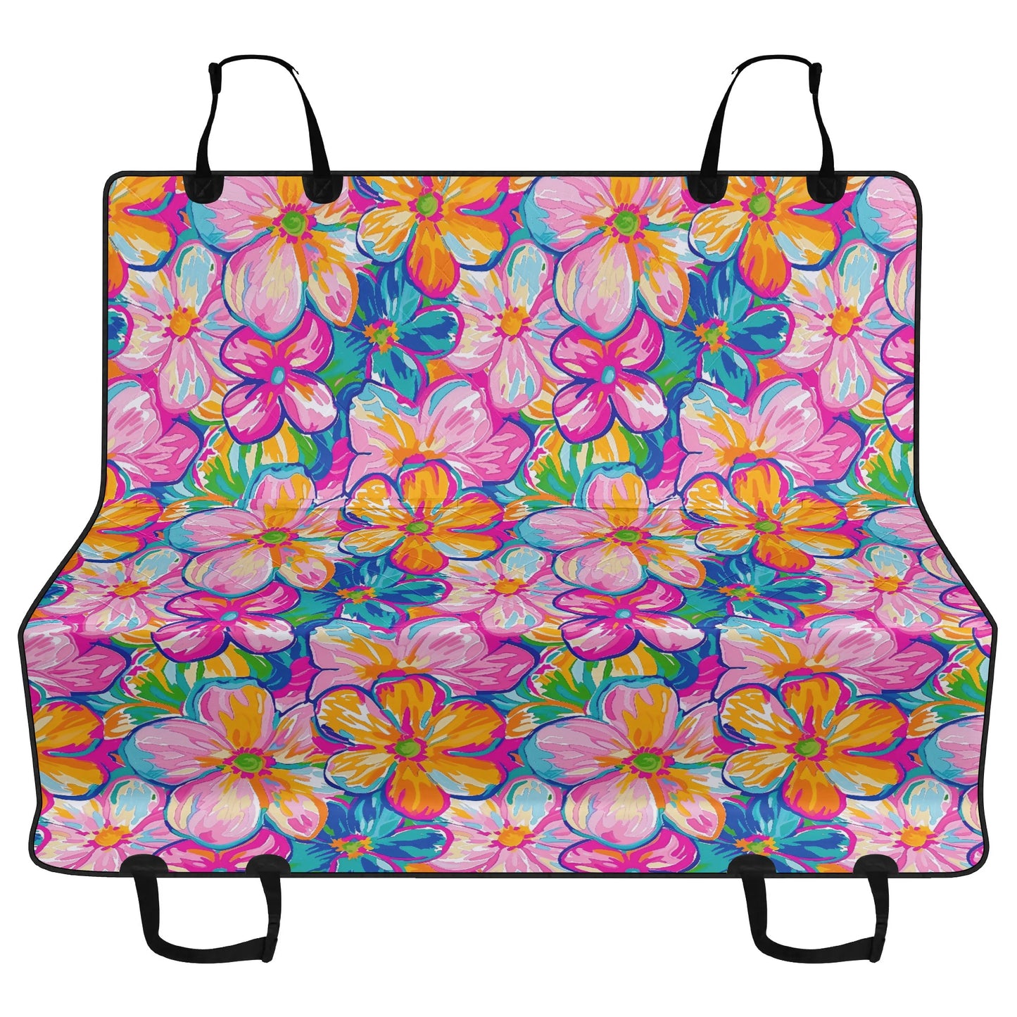 Chromatic Blossoms: Large Watercolor Flowers in Mixed Pinks, Blues, and Oranges Car Pet Seat Cover 2 Sizes