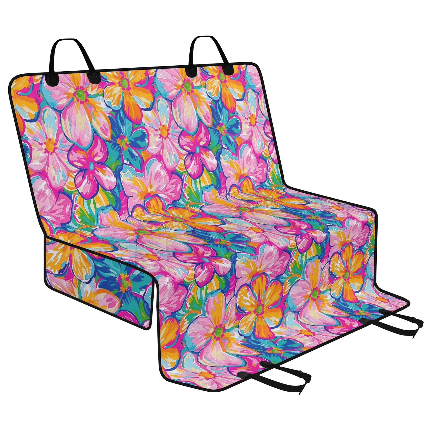 Chromatic Blossoms: Large Watercolor Flowers in Mixed Pinks, Blues, and Oranges Car Pet Seat Cover 2 Sizes