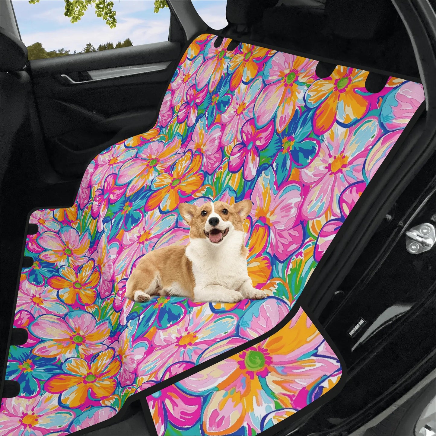 Chromatic Blossoms: Large Watercolor Flowers in Mixed Pinks, Blues, and Oranges Car Pet Seat Cover 2 Sizes