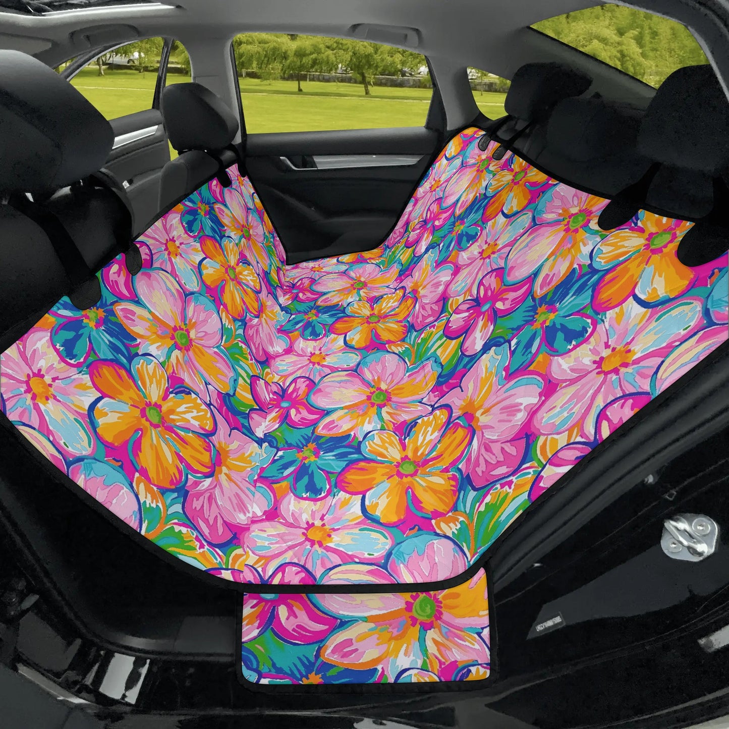 Chromatic Blossoms: Large Watercolor Flowers in Mixed Pinks, Blues, and Oranges Car Pet Seat Cover 2 Sizes