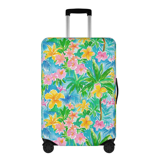 Tropical Harmony: Watercolor Yellow and Pink Hibiscus Flowers with Blue and Green Palm Leaves Luggage Protector and Cover 4 Sizes