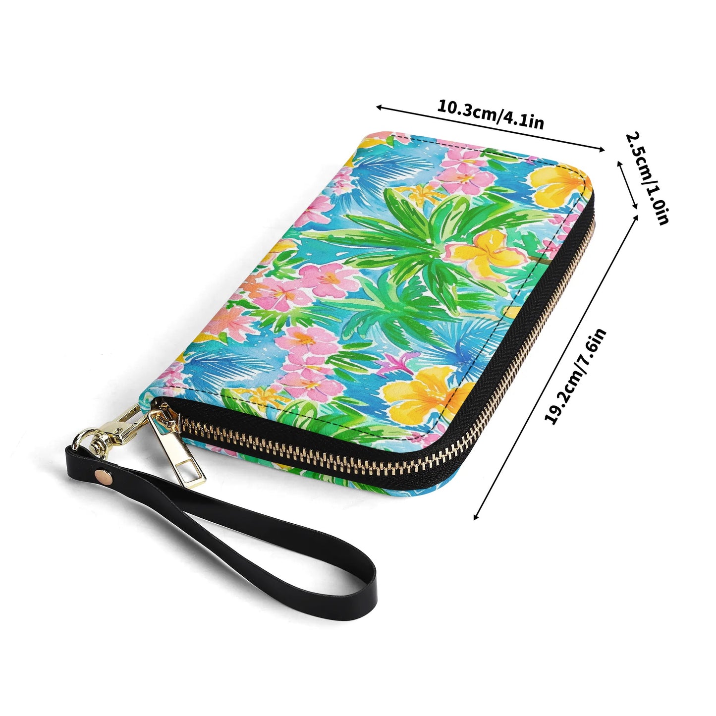 Tropical Harmony: Watercolor Yellow and Pink Hibiscus Flowers with Blue and Green Palm Leaves - Leather Wallet (PU)