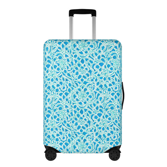 Luminous Swirls: Abstract Watercolor Floral Patterns in Lime Green and Blue Luggage Protector and Cover 4 Sizes