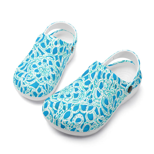 Luminous Swirls: Abstract Watercolor Floral Patterns in Lime Green and Blue Casual Lightweight Slip On Nurse Style Clogs