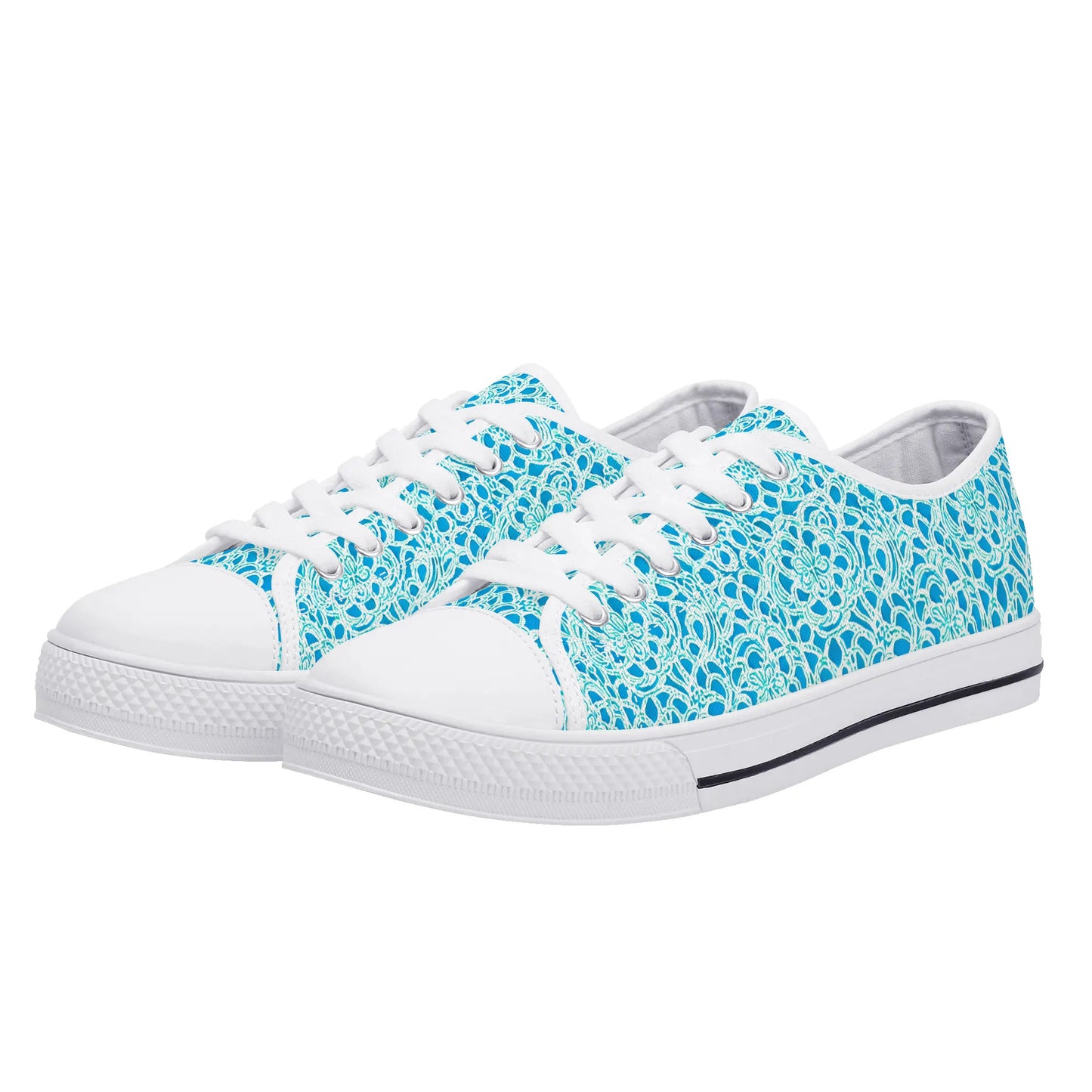 Luminous Swirls: Abstract Watercolor Floral Patterns in Lime Green and Blue Womens Low Top Canvas Sneakers US5.5 - US12