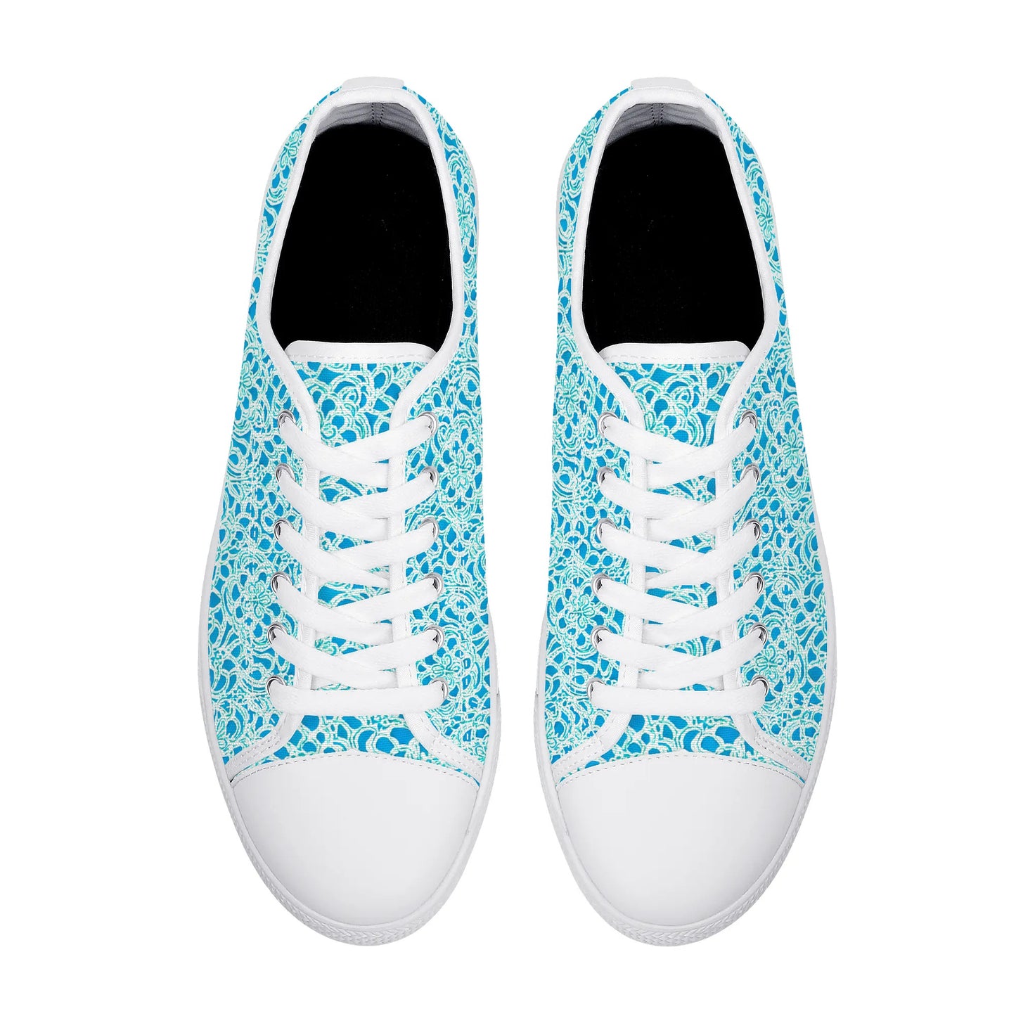 Luminous Swirls: Abstract Watercolor Floral Patterns in Lime Green and Blue Womens Low Top Canvas Sneakers US5.5 - US12