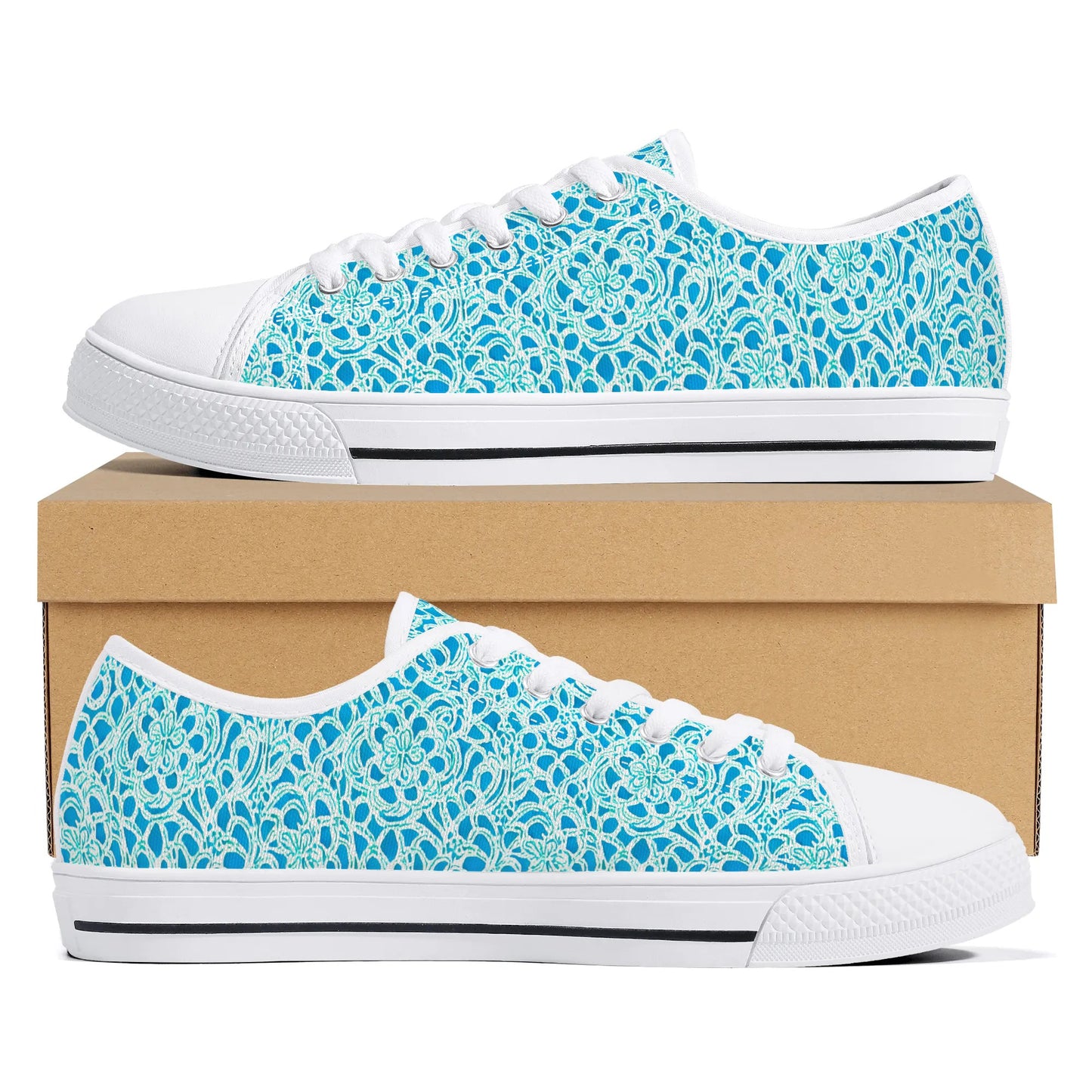 Luminous Swirls: Abstract Watercolor Floral Patterns in Lime Green and Blue Womens Low Top Canvas Sneakers US5.5 - US12