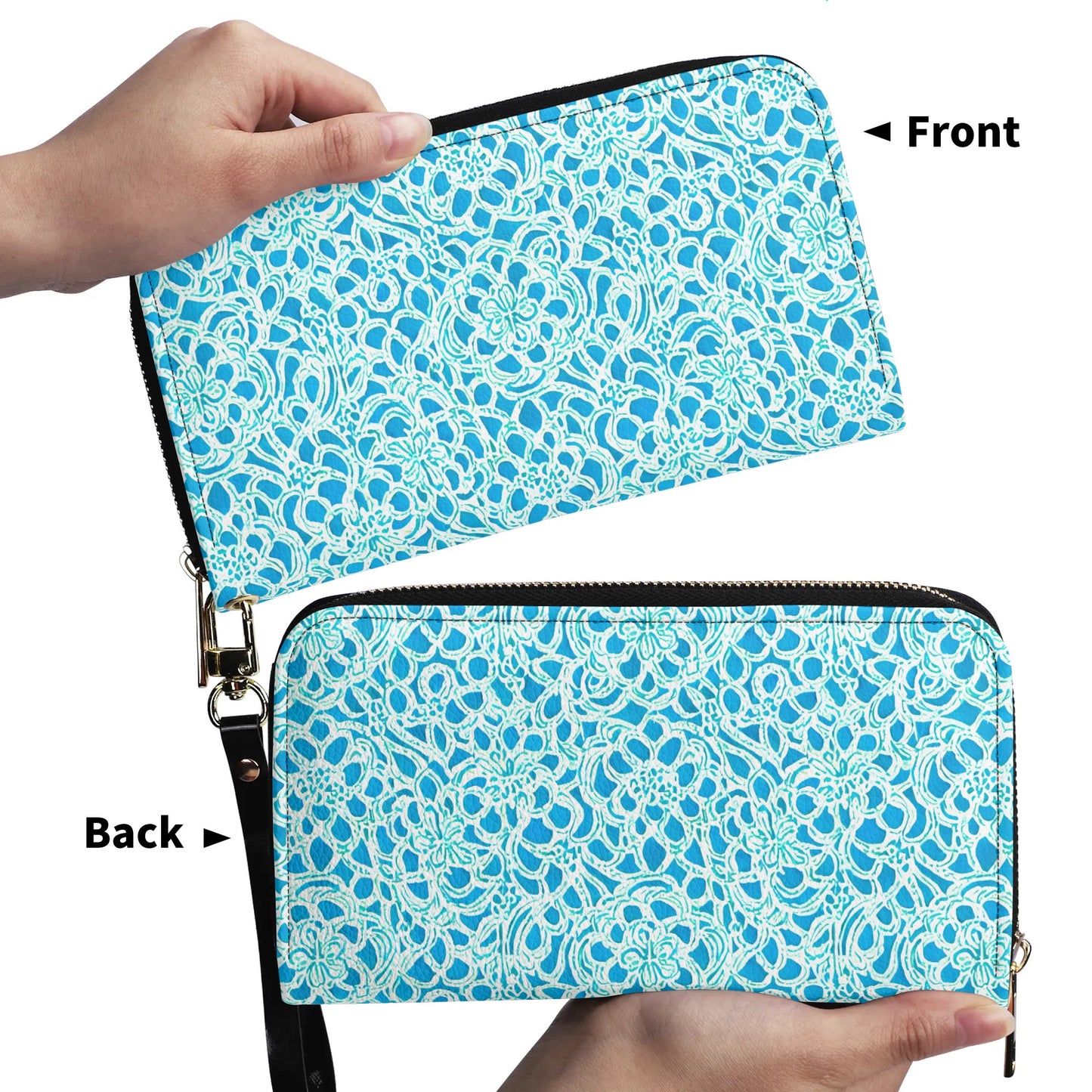 Luminous Swirls: Abstract Watercolor Floral Patterns in Lime Green and Blue - Leather Wallet (PU)