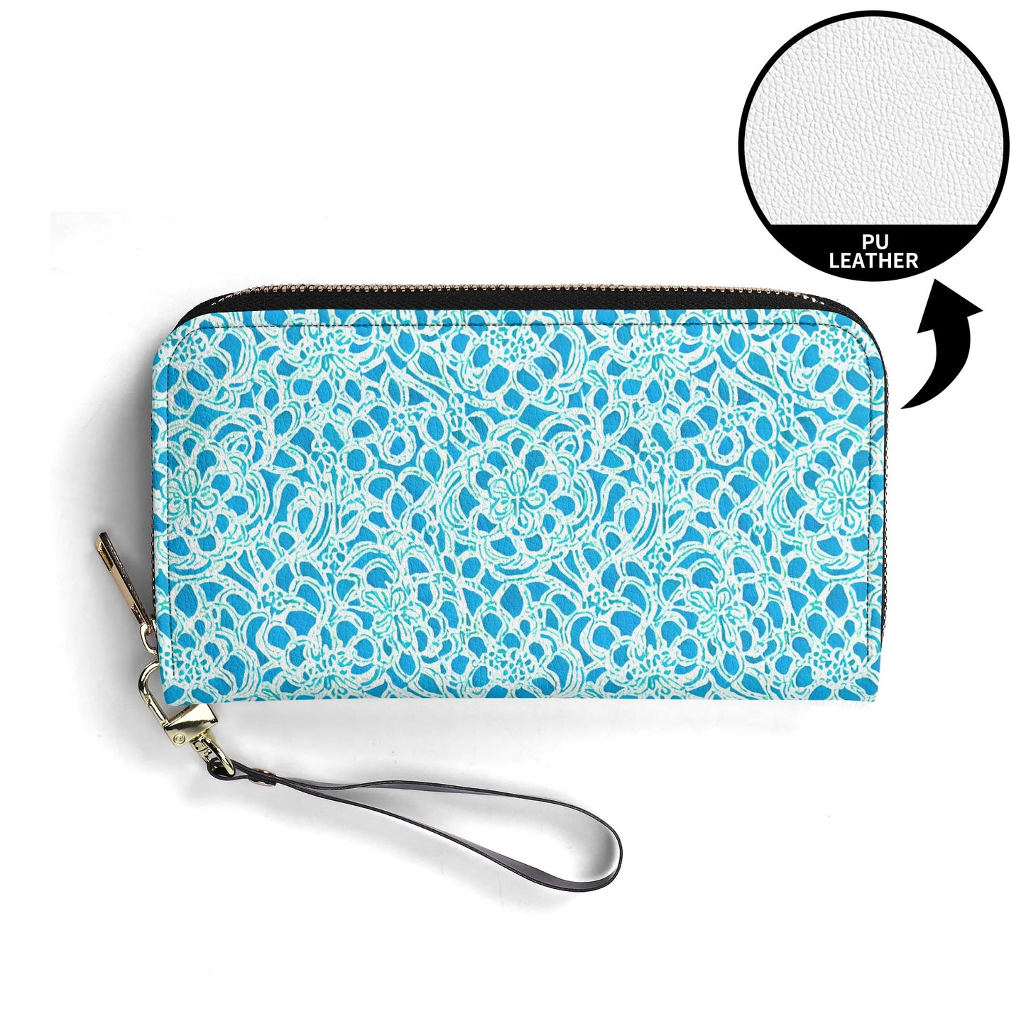 Luminous Swirls: Abstract Watercolor Floral Patterns in Lime Green and Blue - Leather Wallet (PU)