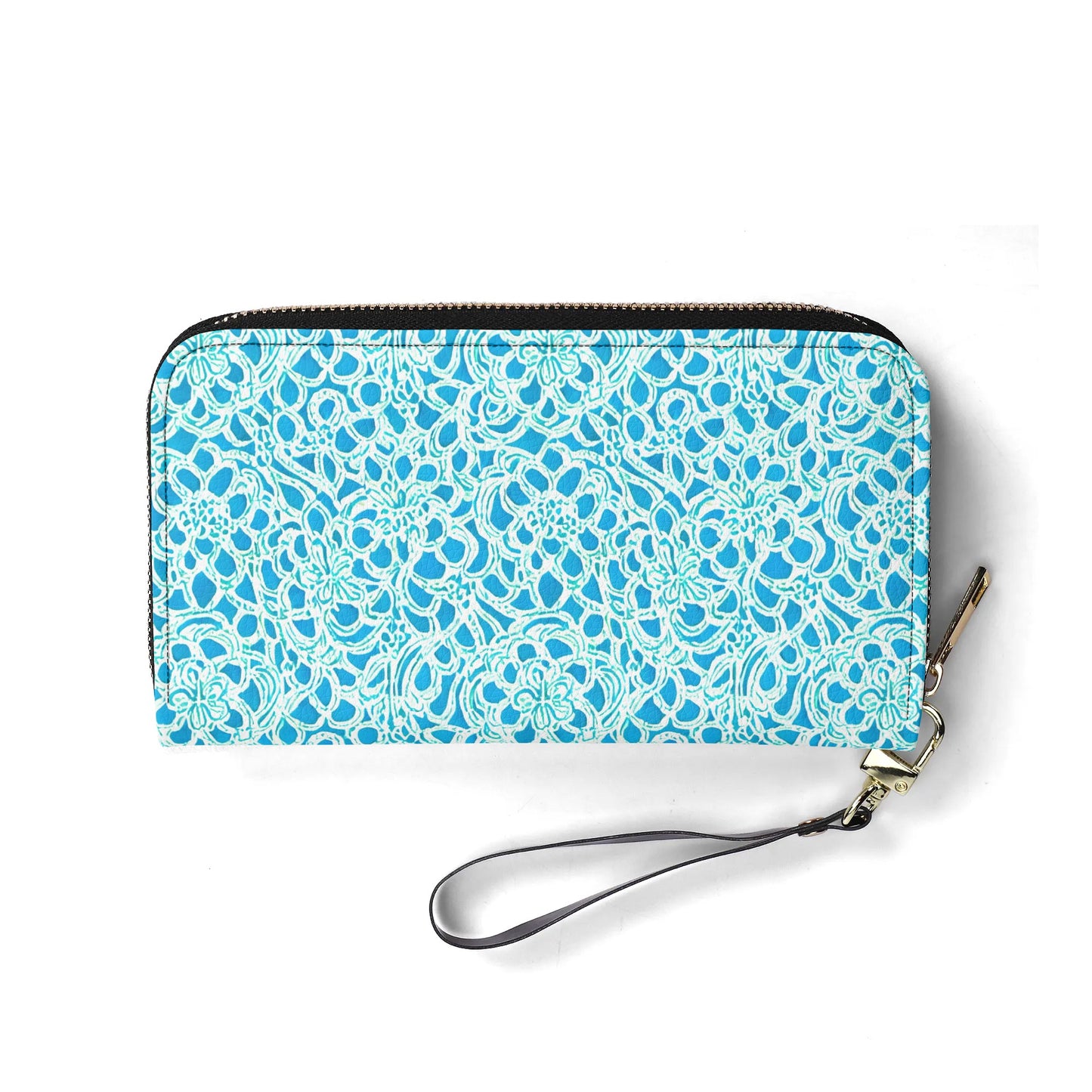 Luminous Swirls: Abstract Watercolor Floral Patterns in Lime Green and Blue - Leather Wallet (PU)