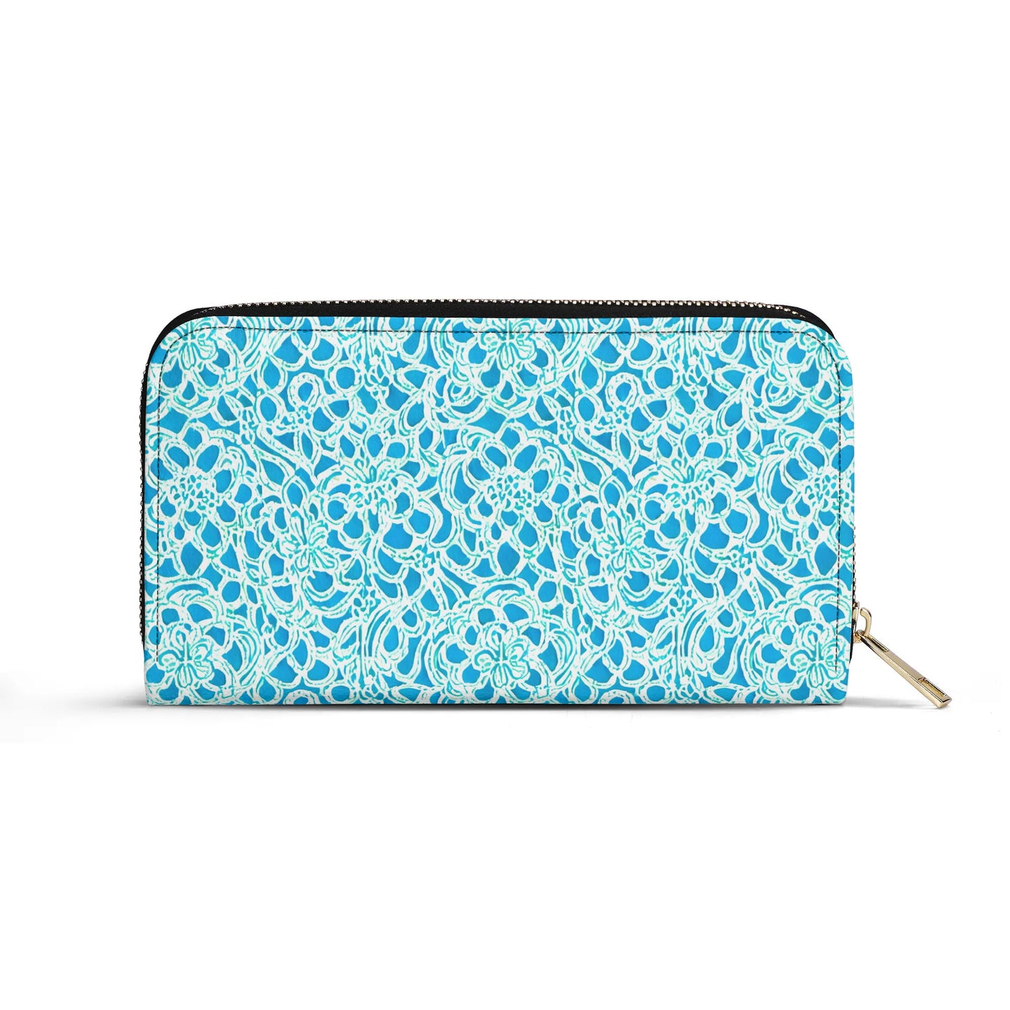 Luminous Swirls: Abstract Watercolor Floral Patterns in Lime Green and Blue - Leather Wallet (PU)