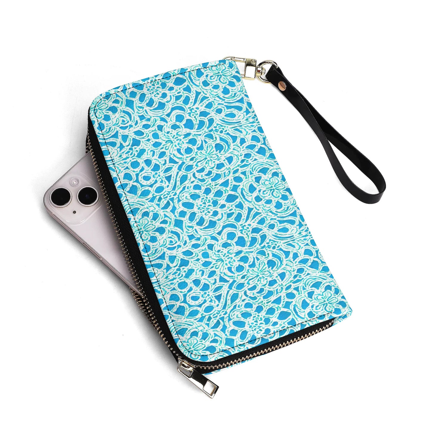 Luminous Swirls: Abstract Watercolor Floral Patterns in Lime Green and Blue - Leather Wallet (PU)