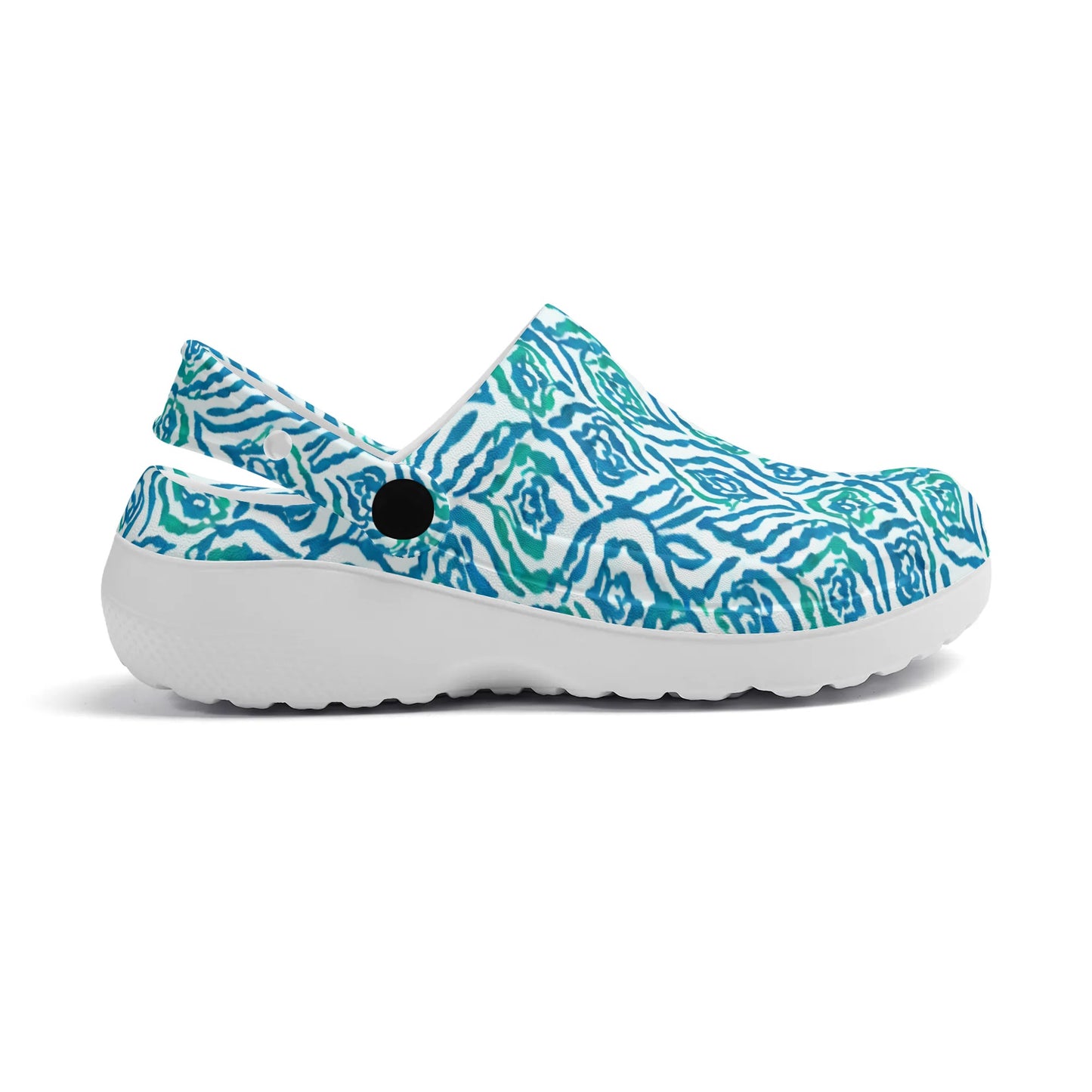 Cool Breeze Elegance: Abstract Damask Pattern in Green and Blue Casual Lightweight Slip On Nurse Style Clogs