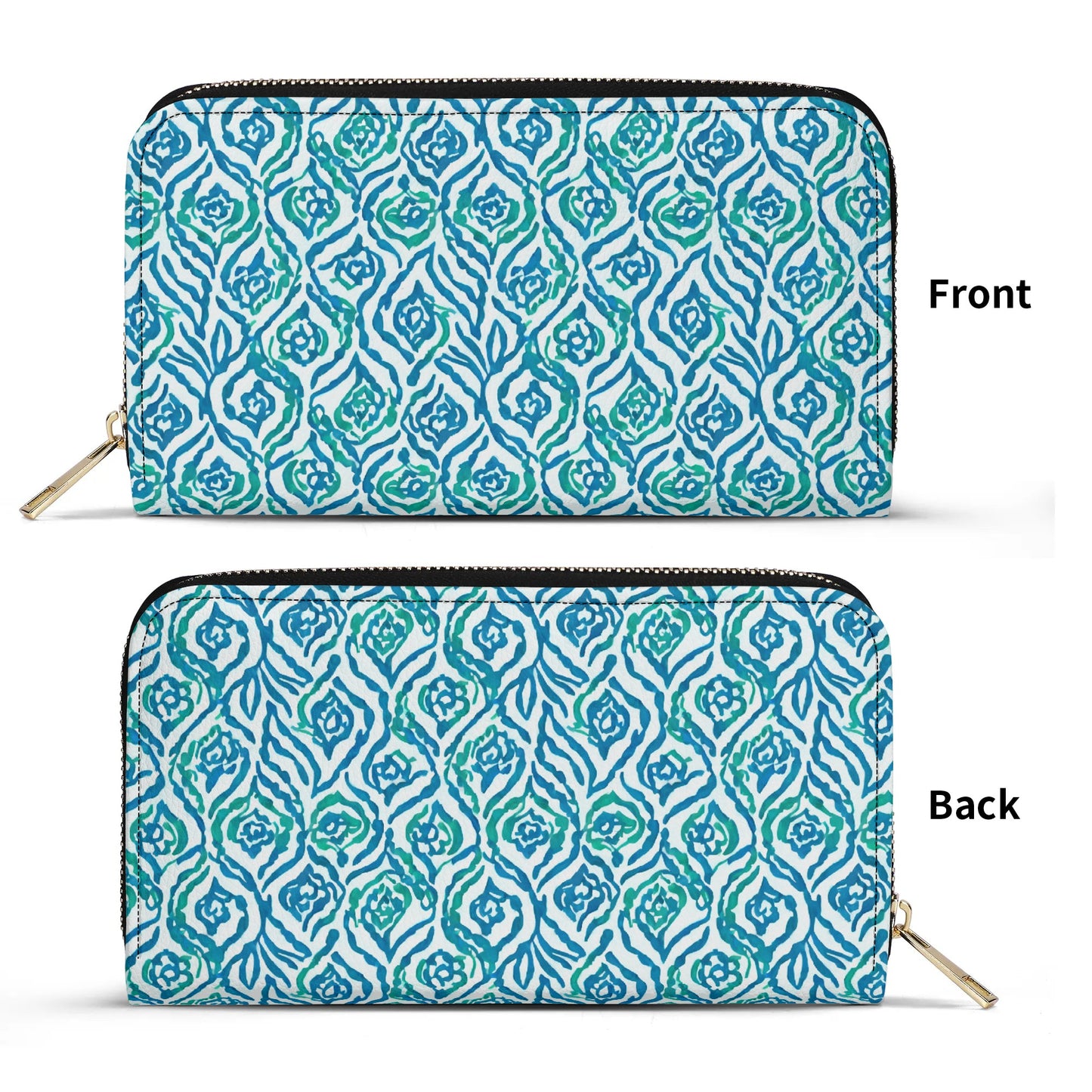 Cool Breeze Elegance: Abstract Damask Pattern in Green and Blue - Leather Wallet (PU)