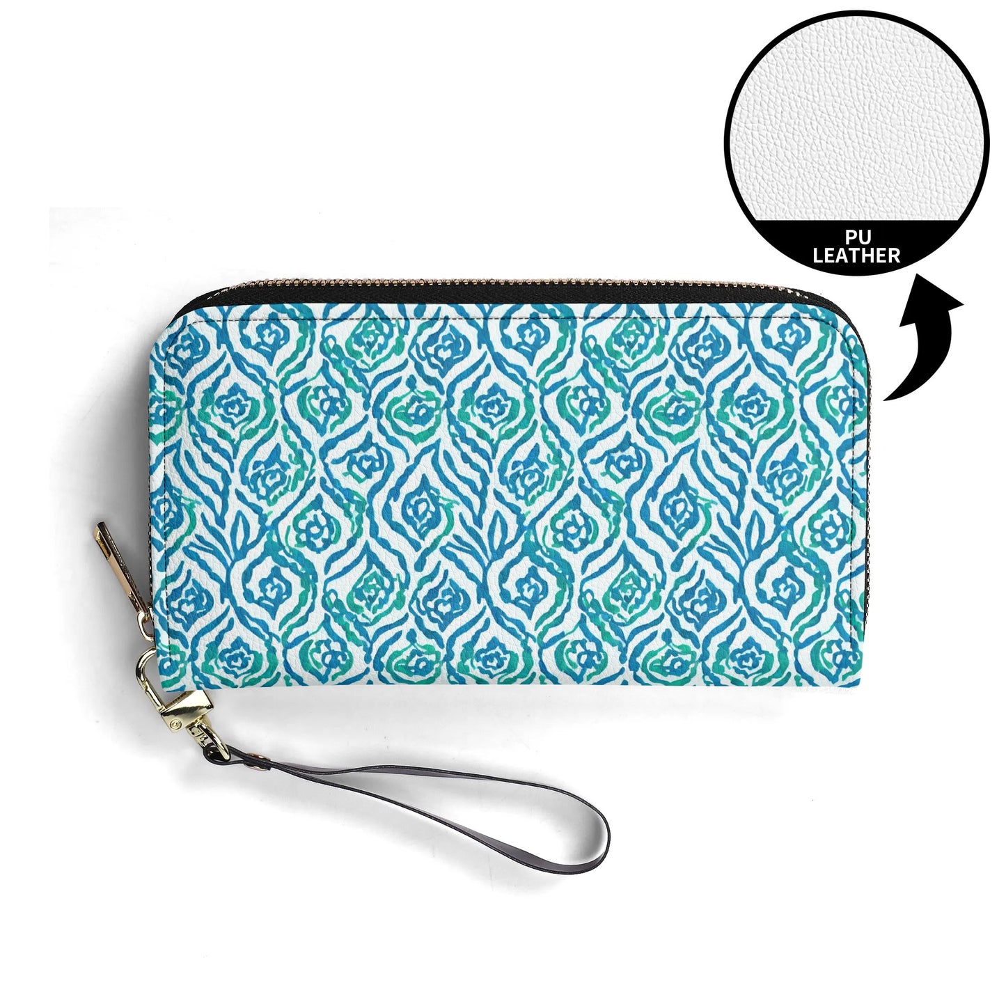 Cool Breeze Elegance: Abstract Damask Pattern in Green and Blue - Leather Wallet (PU)