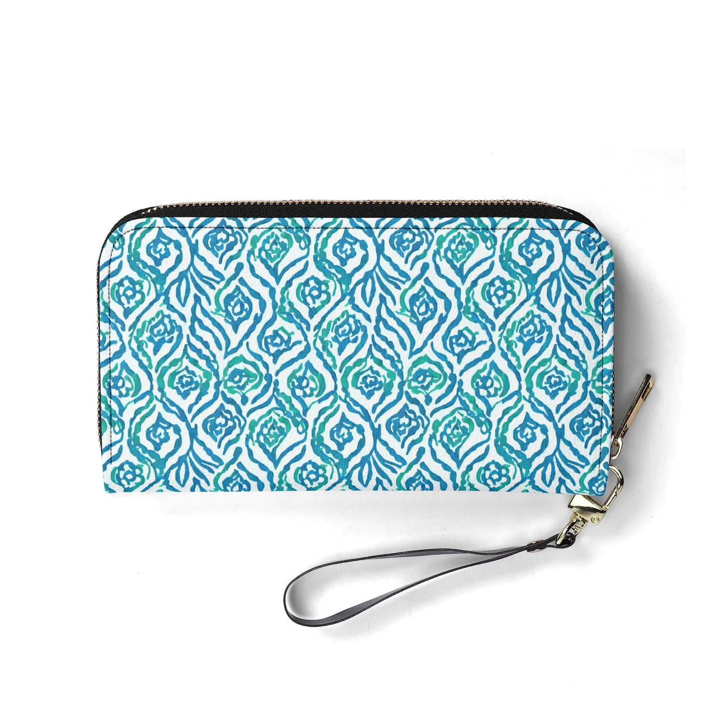 Cool Breeze Elegance: Abstract Damask Pattern in Green and Blue - Leather Wallet (PU)