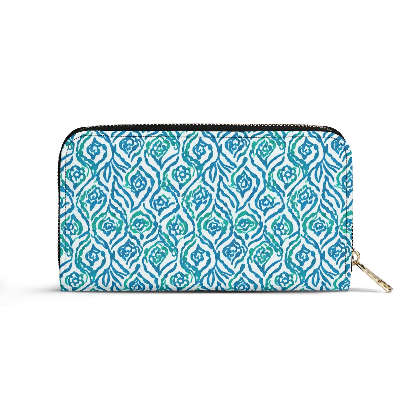 Cool Breeze Elegance: Abstract Damask Pattern in Green and Blue - Leather Wallet (PU)