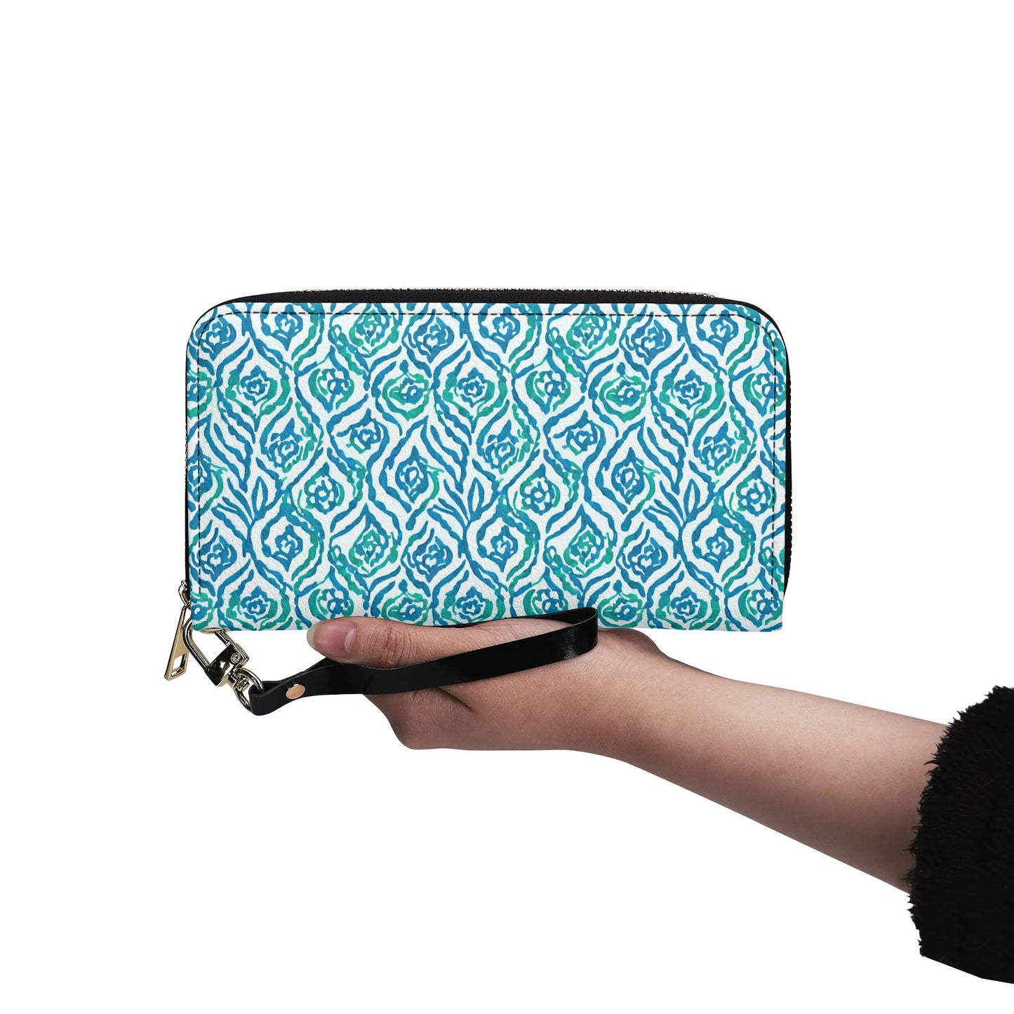 Cool Breeze Elegance: Abstract Damask Pattern in Green and Blue - Leather Wallet (PU)