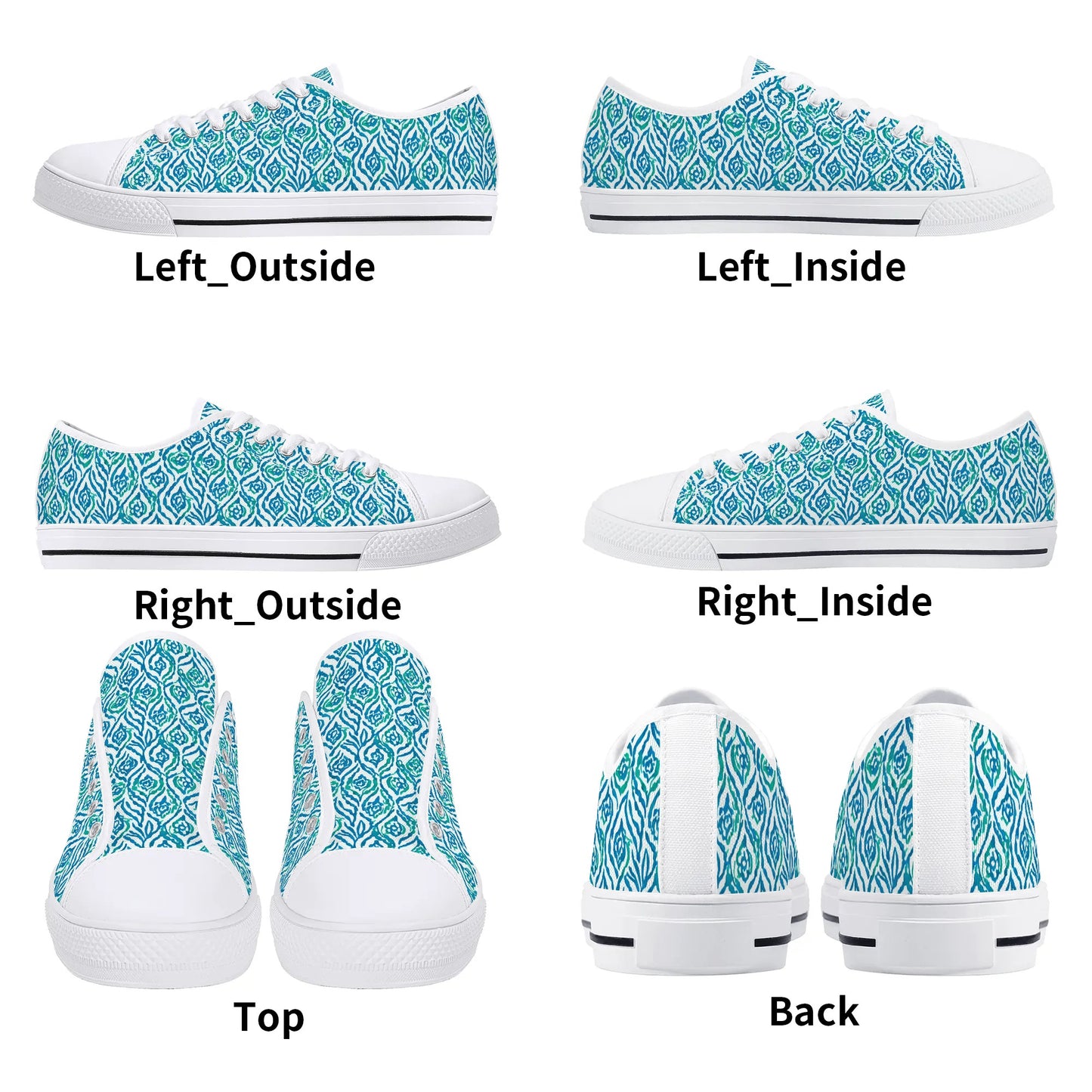 Cool Breeze Elegance: Abstract Damask Pattern in Green and Blue Womens Low Top Canvas Sneakers US5.5 - US12