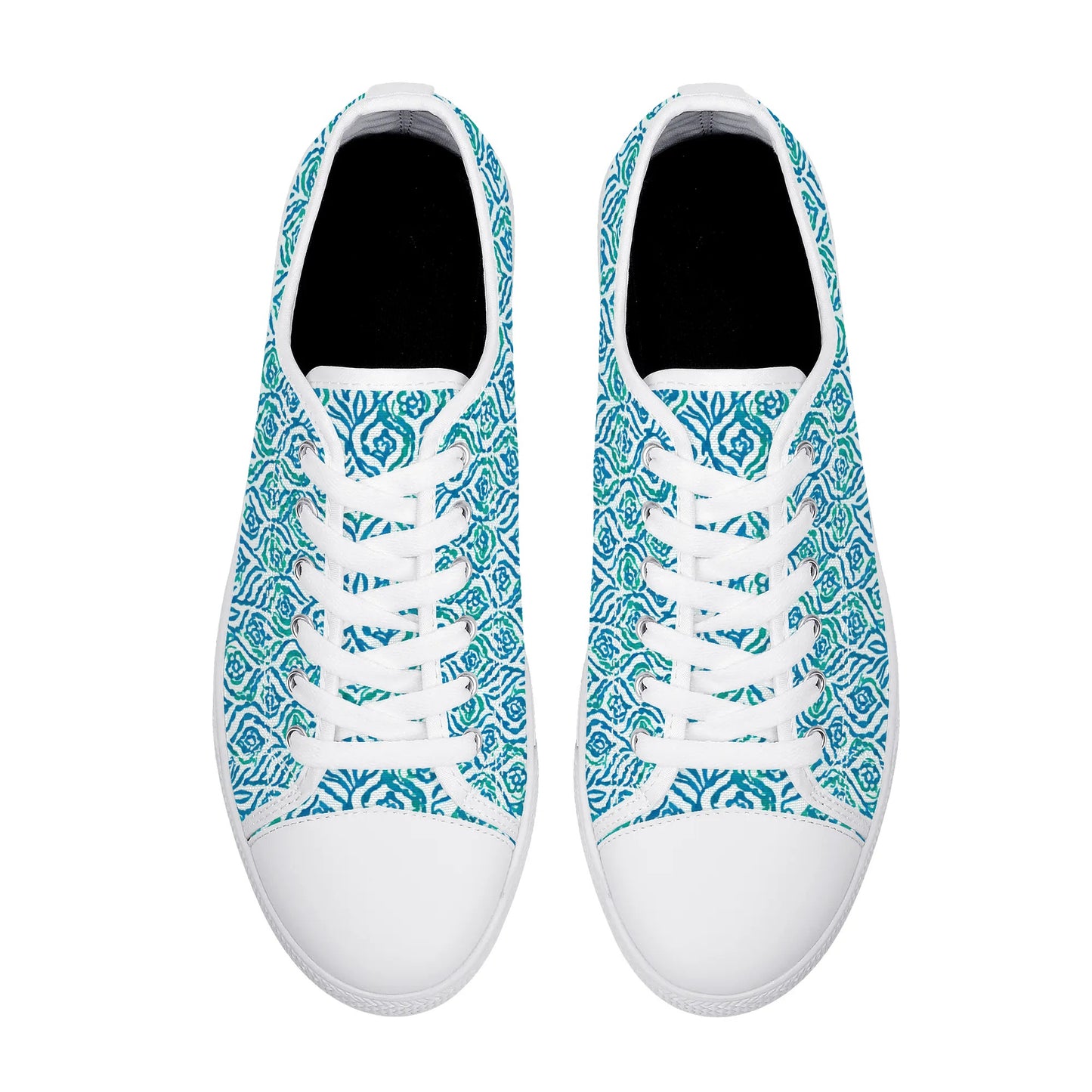 Cool Breeze Elegance: Abstract Damask Pattern in Green and Blue Womens Low Top Canvas Sneakers US5.5 - US12