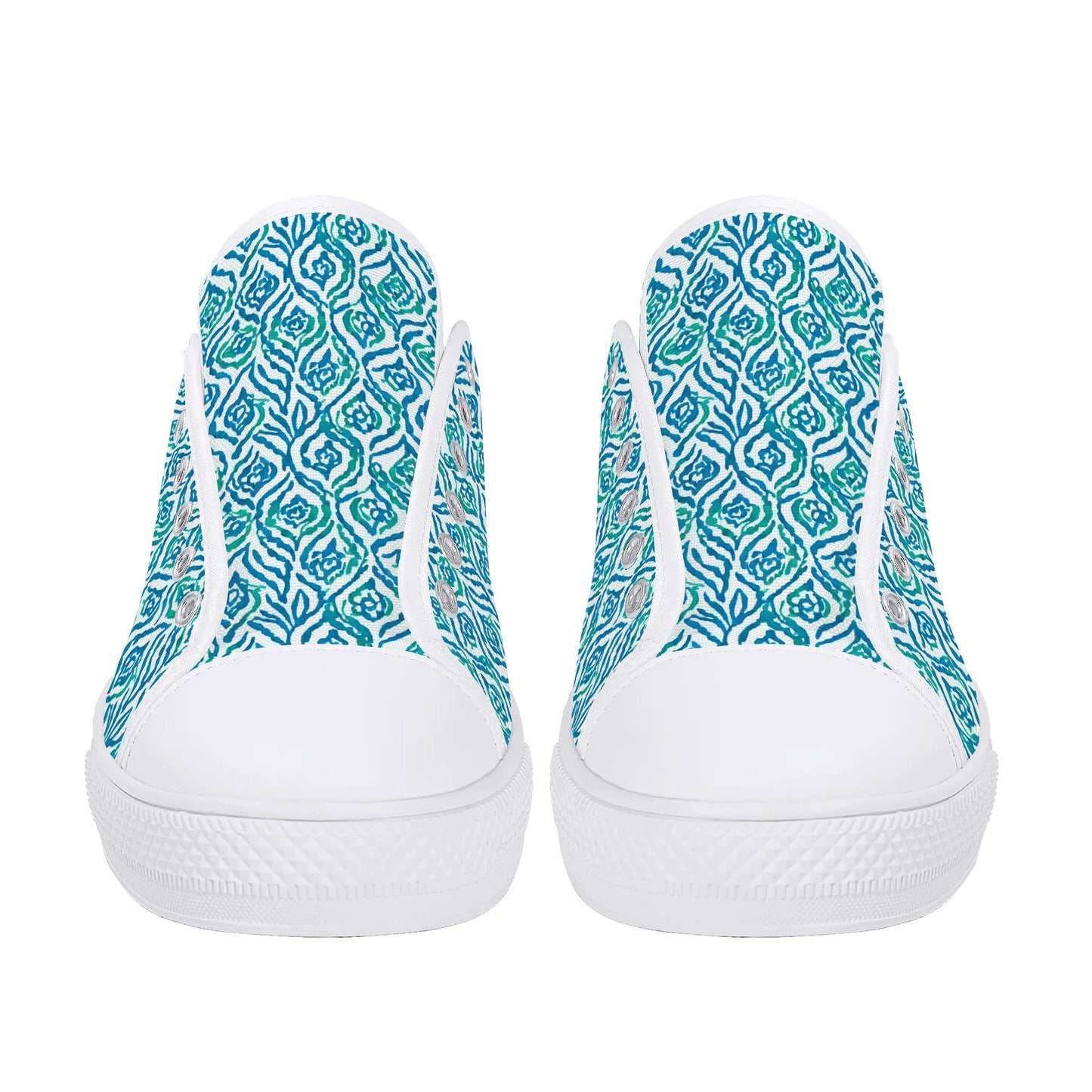 Cool Breeze Elegance: Abstract Damask Pattern in Green and Blue Womens Low Top Canvas Sneakers US5.5 - US12