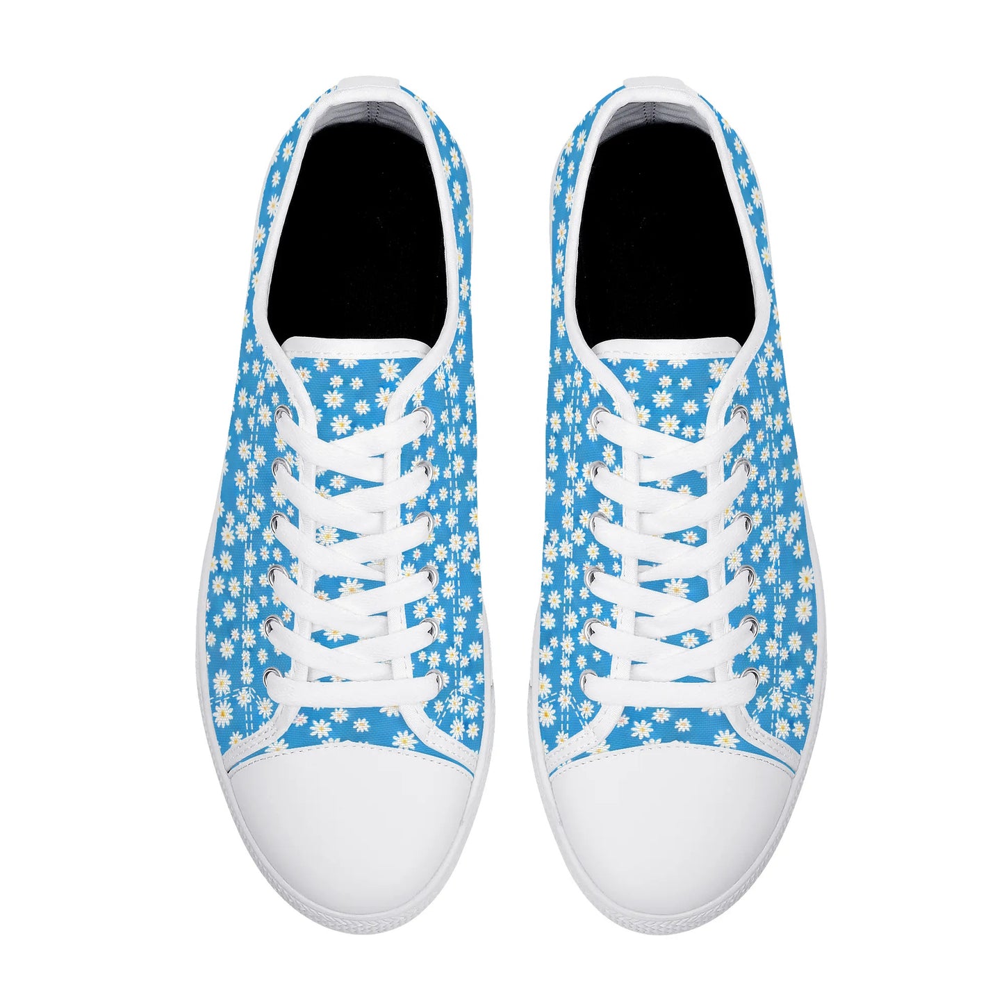 Skys Whisper: Tiny White Daisies on a Serene Blue Womens Low Top Canvas Sneakers US5.5 - US12