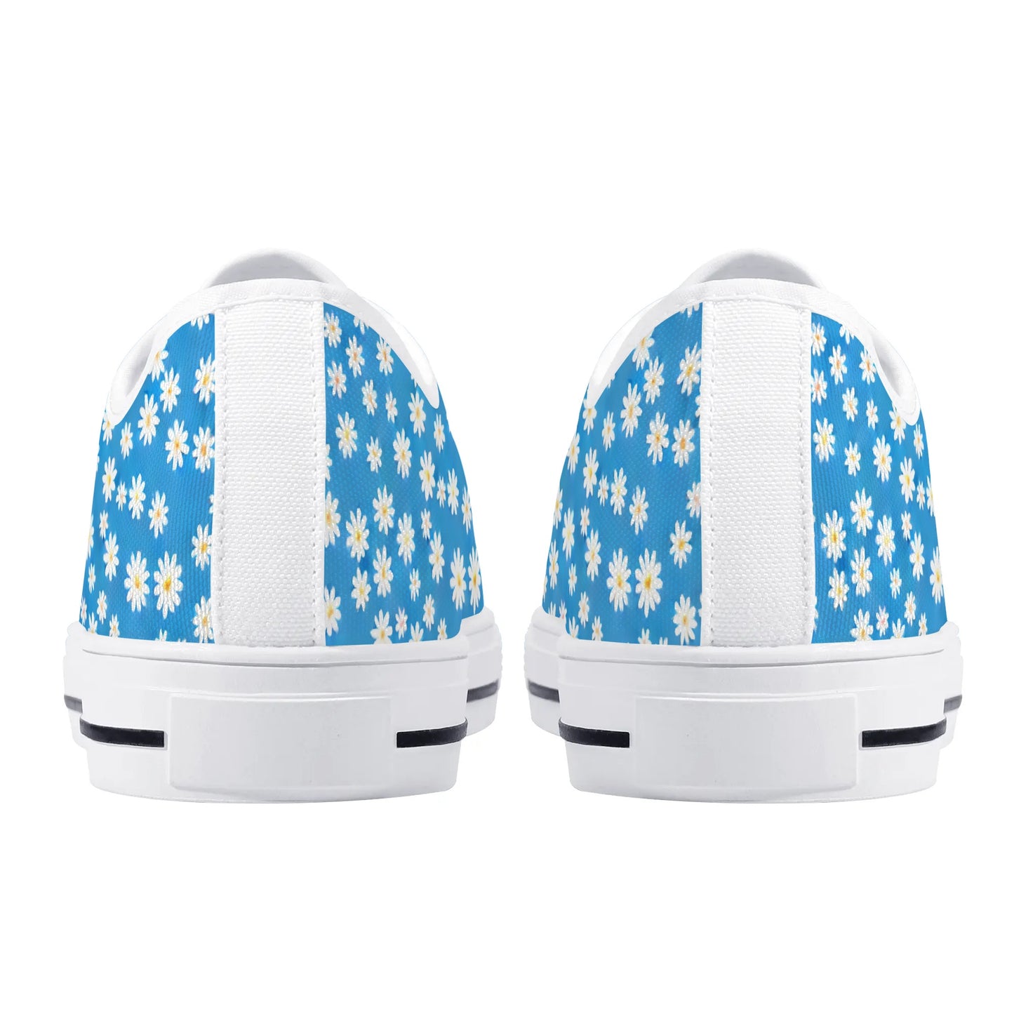 Skys Whisper: Tiny White Daisies on a Serene Blue Womens Low Top Canvas Sneakers US5.5 - US12