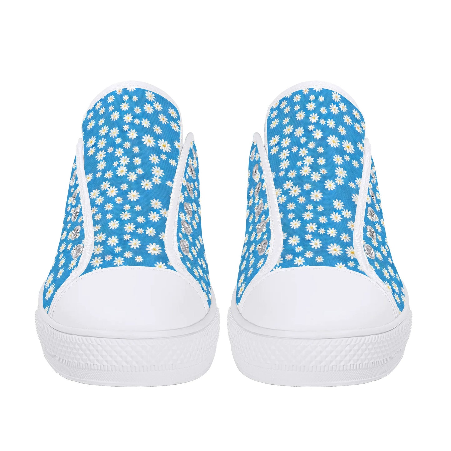 Skys Whisper: Tiny White Daisies on a Serene Blue Womens Low Top Canvas Sneakers US5.5 - US12