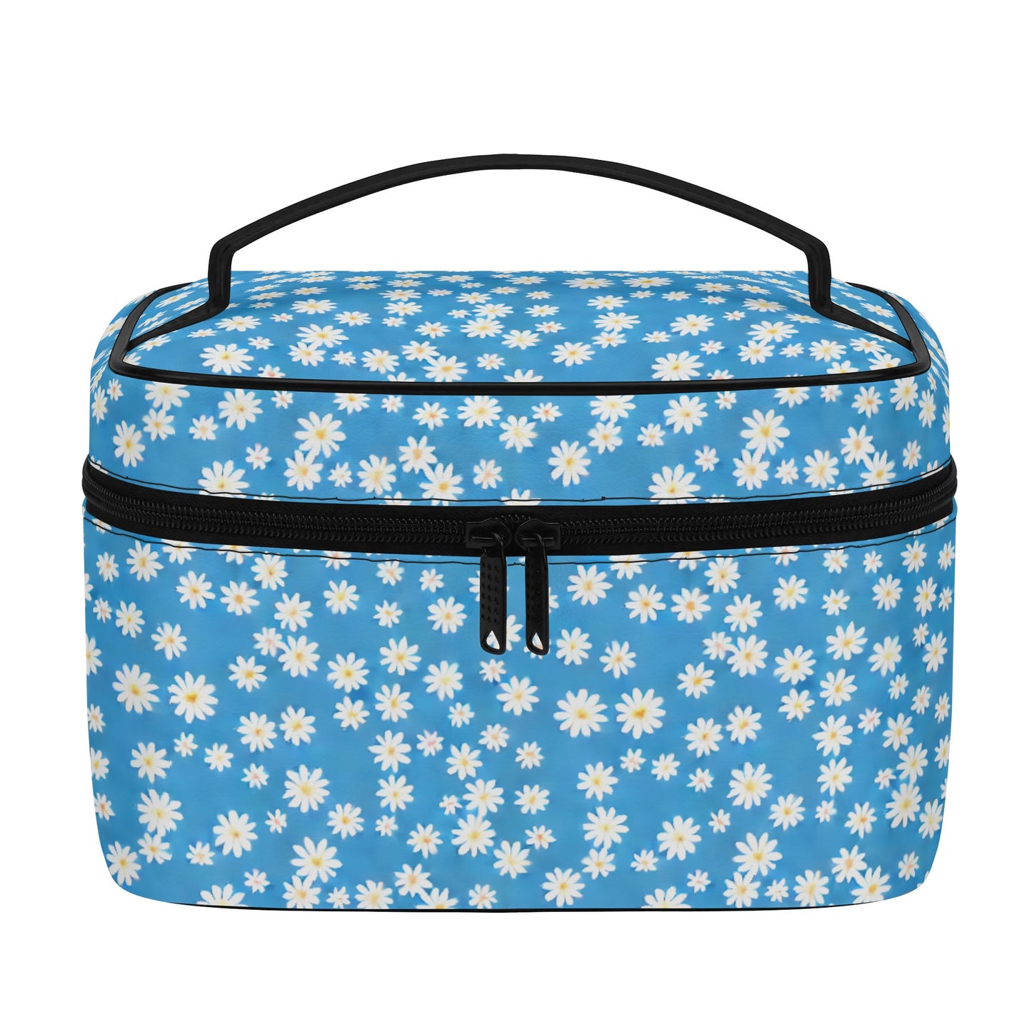 Skys Whisper: Tiny White Daisies on a Serene Blue Cosmetic or Toiletry Bag Faux Leather (PU)