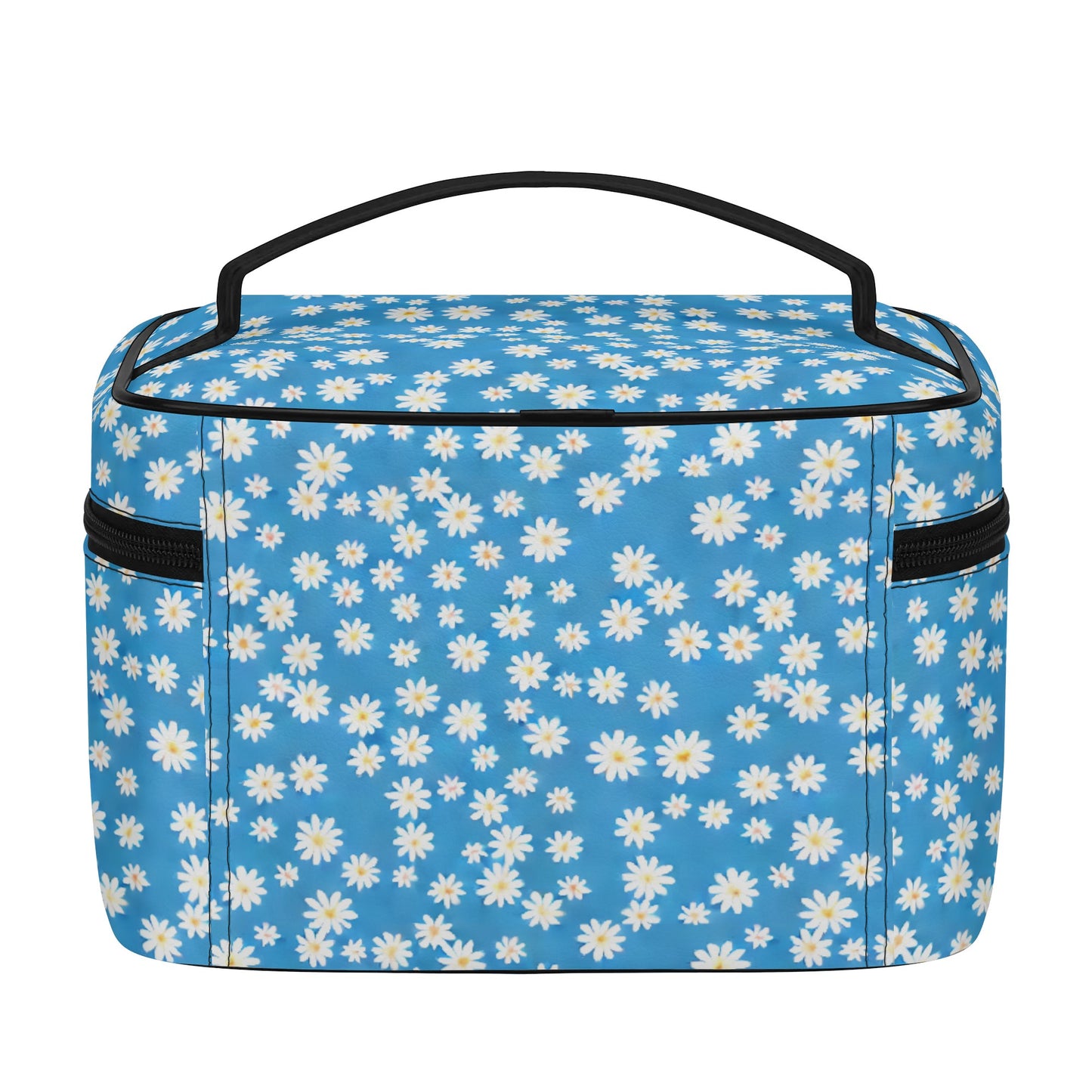 Skys Whisper: Tiny White Daisies on a Serene Blue Cosmetic or Toiletry Bag Faux Leather (PU)