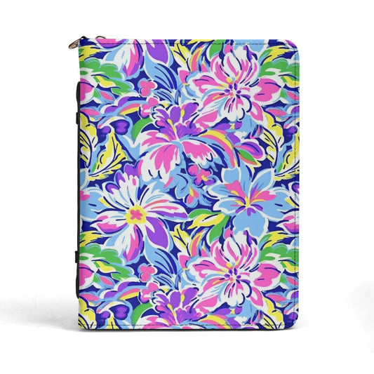 Tropical Burst: Vibrant Summer Flowers in Full Bloom PU Leather Bible Cover With Pocket