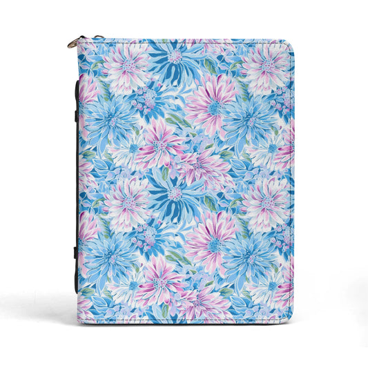 Pastel Blossom Symphony: Spring Flowers in Soft Pink and Blue Hues PU Leather Book or Bible Cover With Pocket