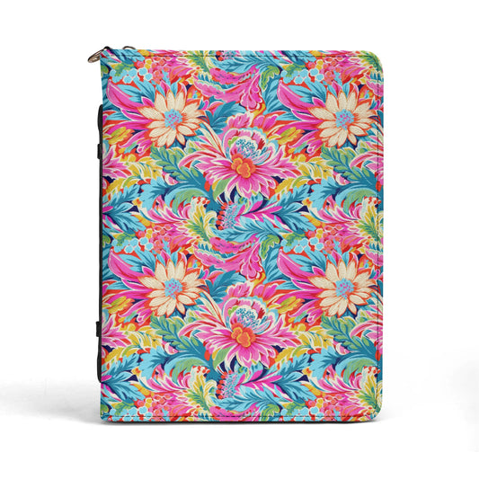 Coastal Summer Blooms: Bright Floral Watercolors in Coastal Hues PU Leather Book or Bible Cover With Pocket