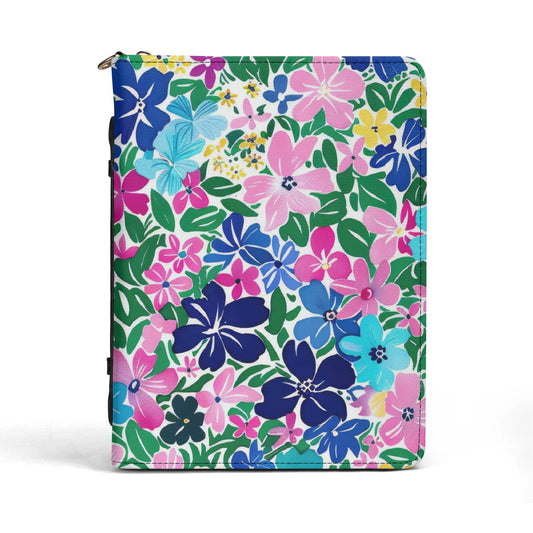 Rainbow Blooms: Vibrant Multi-color Watercolor Flowers in Full Bloom PU Leather Bible Cover With Pocket