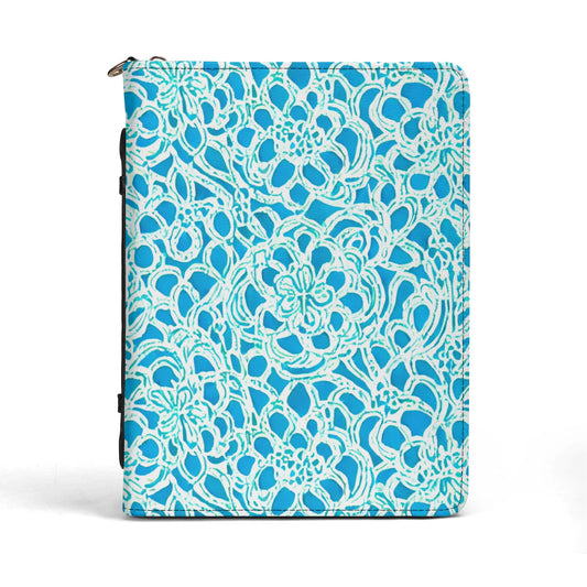 Luminous Swirls: Abstract Watercolor Floral Patterns in Lime Green and Blue PU Leather Book or Bible Cover With Pocket