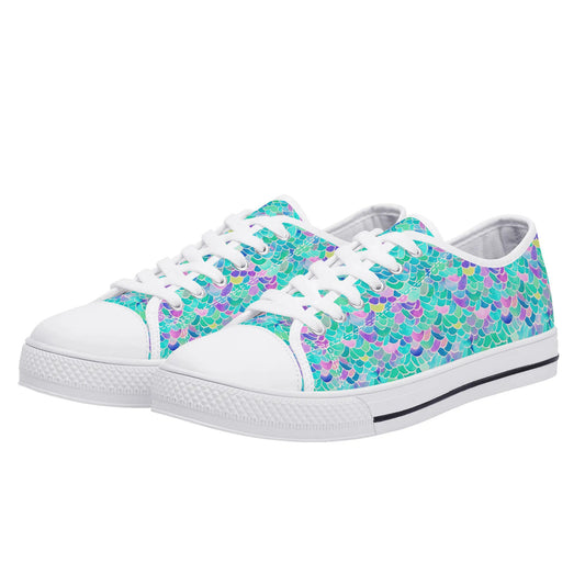 Pastel Seas: Mermaid Tail in Enchanting Pastel Hues Womens Low Top Canvas Sneakers US5.5 - US12