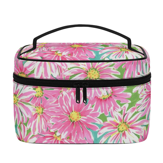 Springs Whisper: Watercolor Pink Daisies Dancing on a Lush Green Stage Cosmetic or Toiletry Bag Faux Leather (PU)