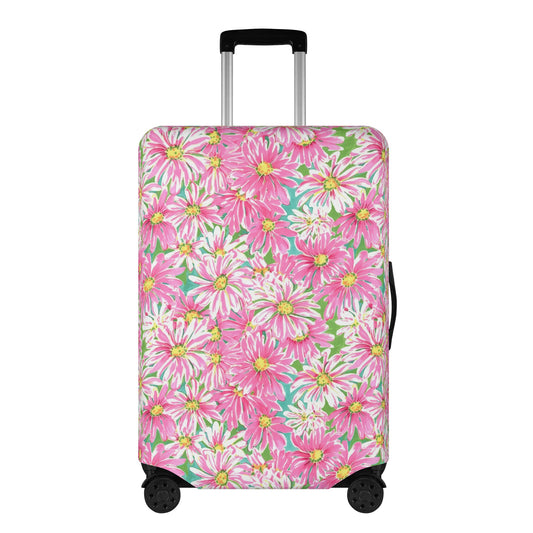 Springs Whisper: Watercolor Pink Daisies Dancing on a Lush Green Stage Luggage Protector and Cover 4 Sizes